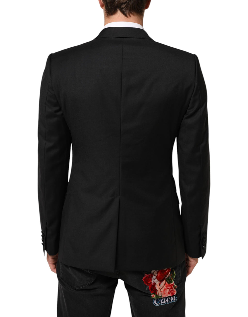 Veste blazer Dolce & Gabbana noire à double-breast, élégante et sophistiquée, pour homme.