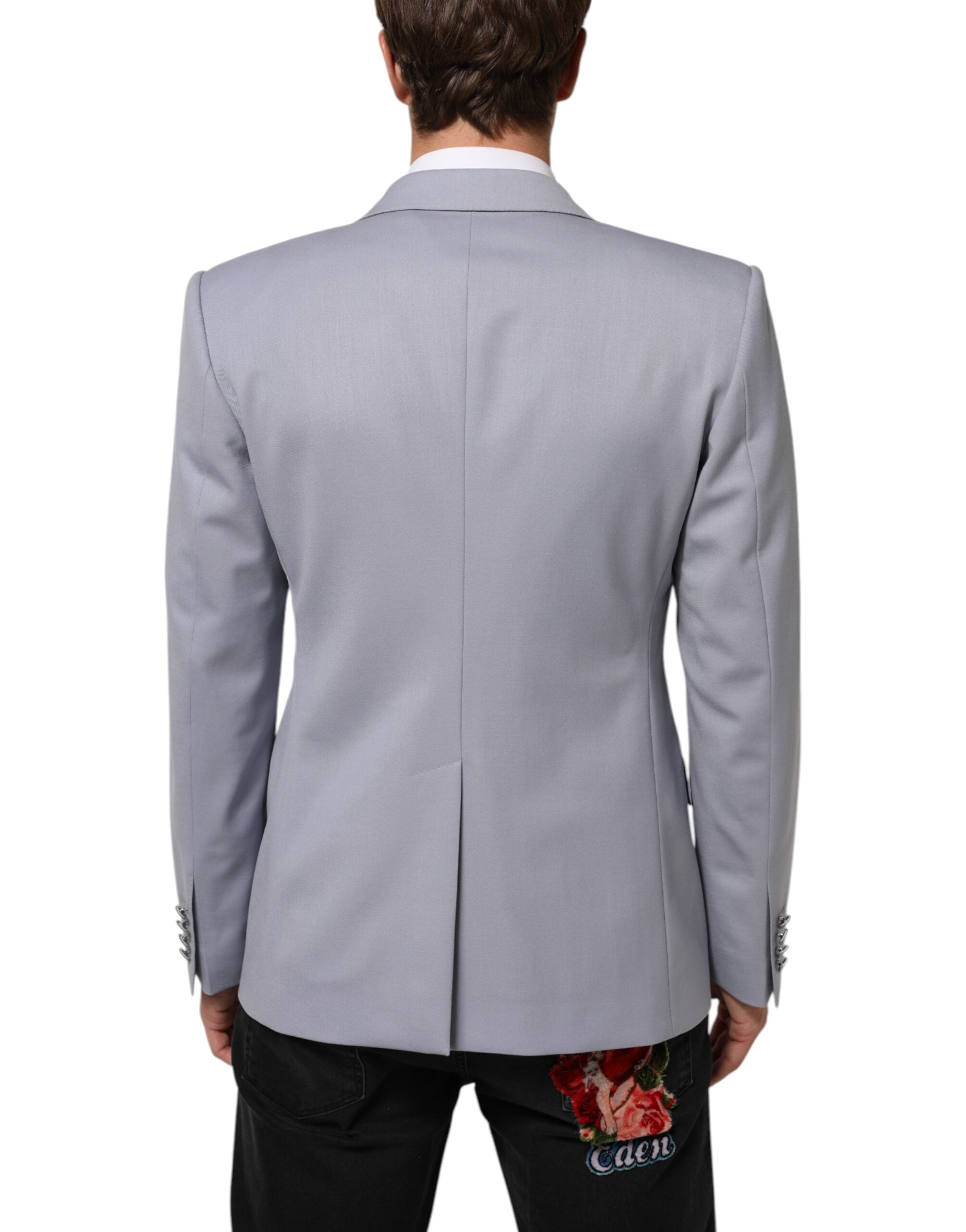 Costume homme Dolce & Gabbana en laine gris Sicilia avec deux boutons, blazer élégant et sophistiqué.