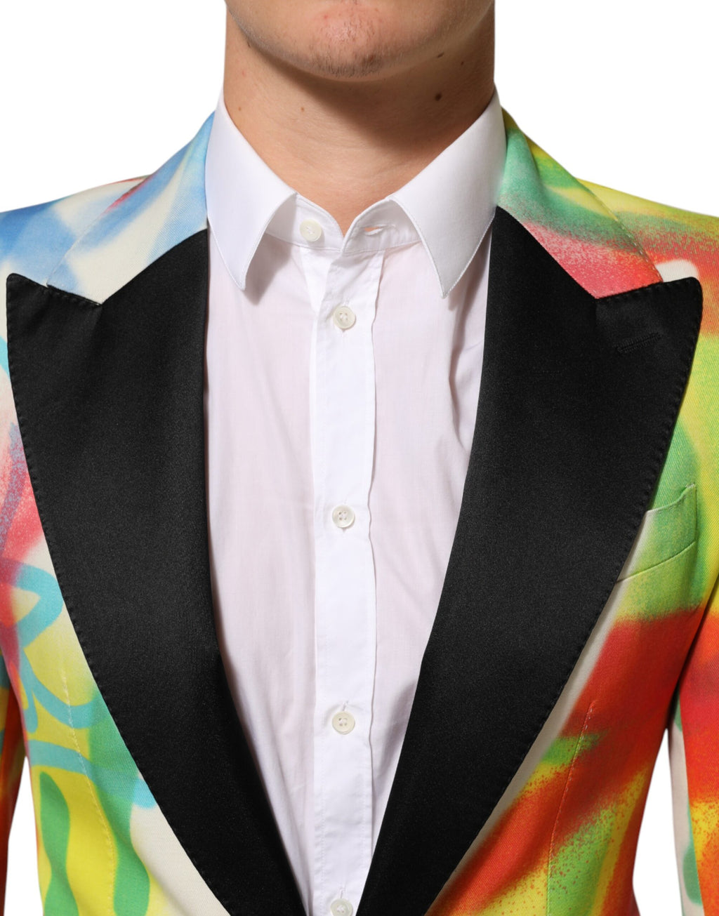 Costume élégant pour homme Dolce & Gabbana Graffiti SICILIA 1 bouton, blazer multicolore à motifs urbains.