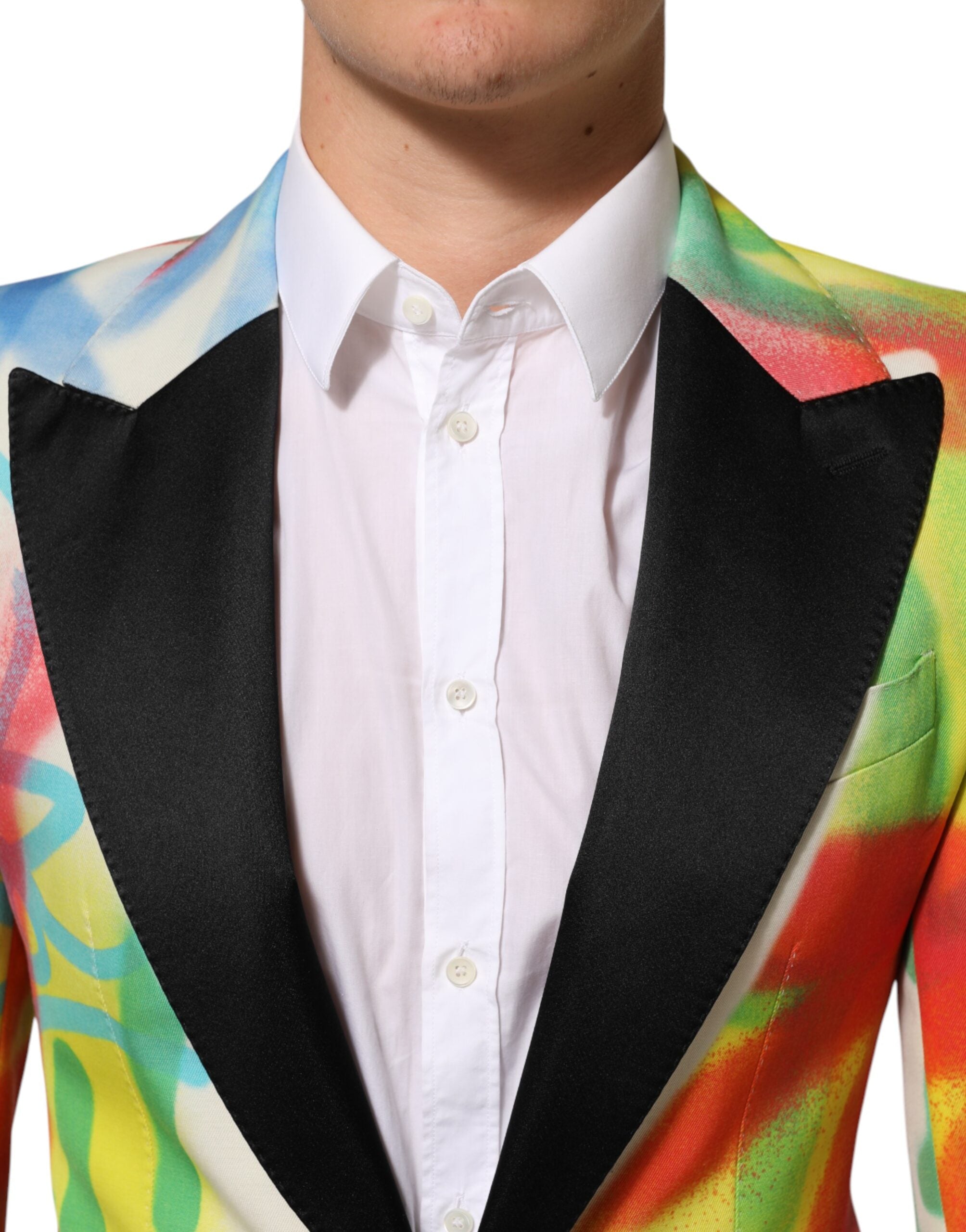 Costume élégant pour homme Dolce & Gabbana Graffiti SICILIA 1 bouton, blazer multicolore à motifs urbains.
