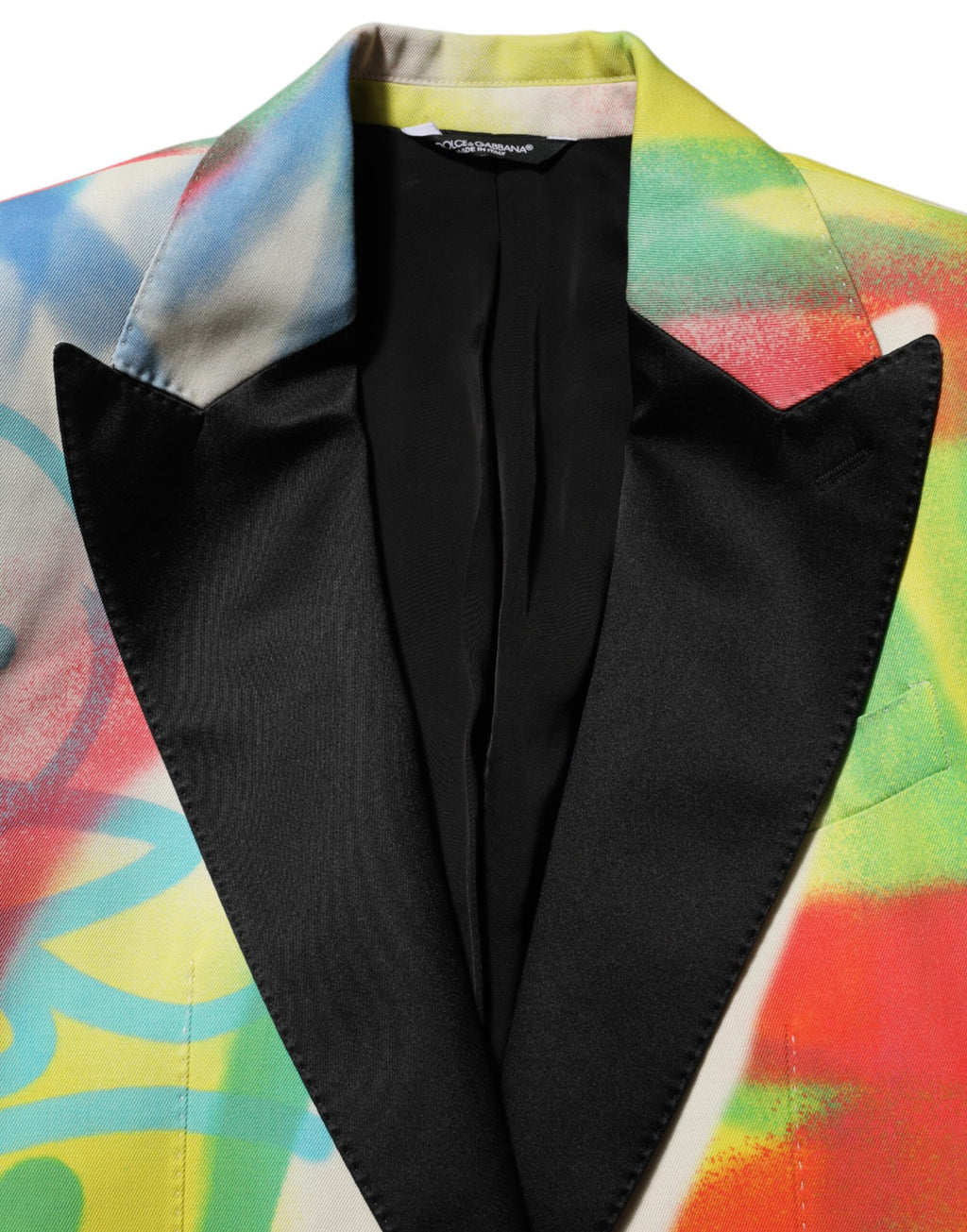 Costume blazer pour homme Dolce & Gabbana Sicilia avec motif graffiti multicolore et bouton unique, élégant et tendance.