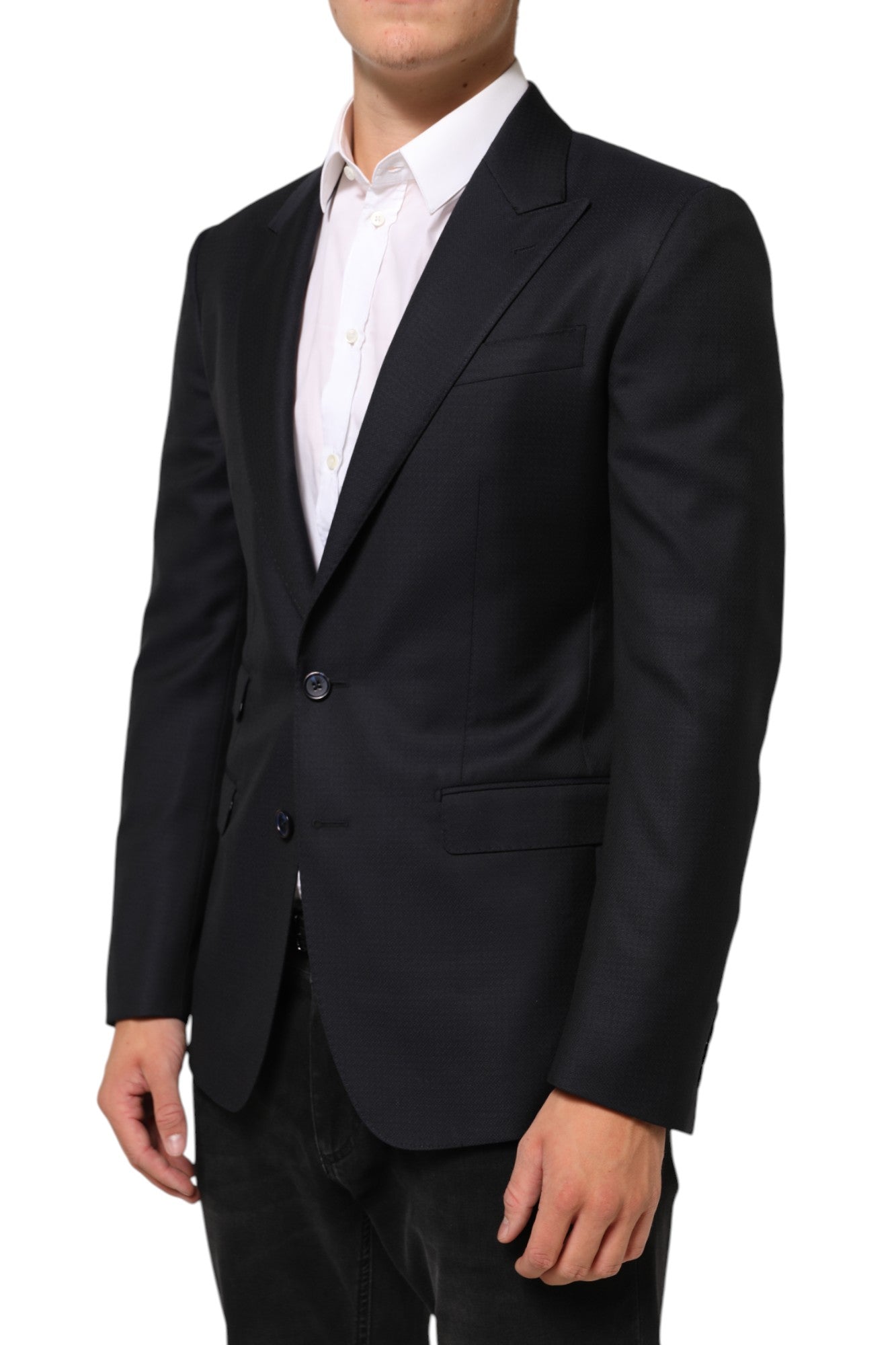 Veste blazer homme Dolce & Gabbana Naples en laine noire avec deux boutons, style élégant et classique.