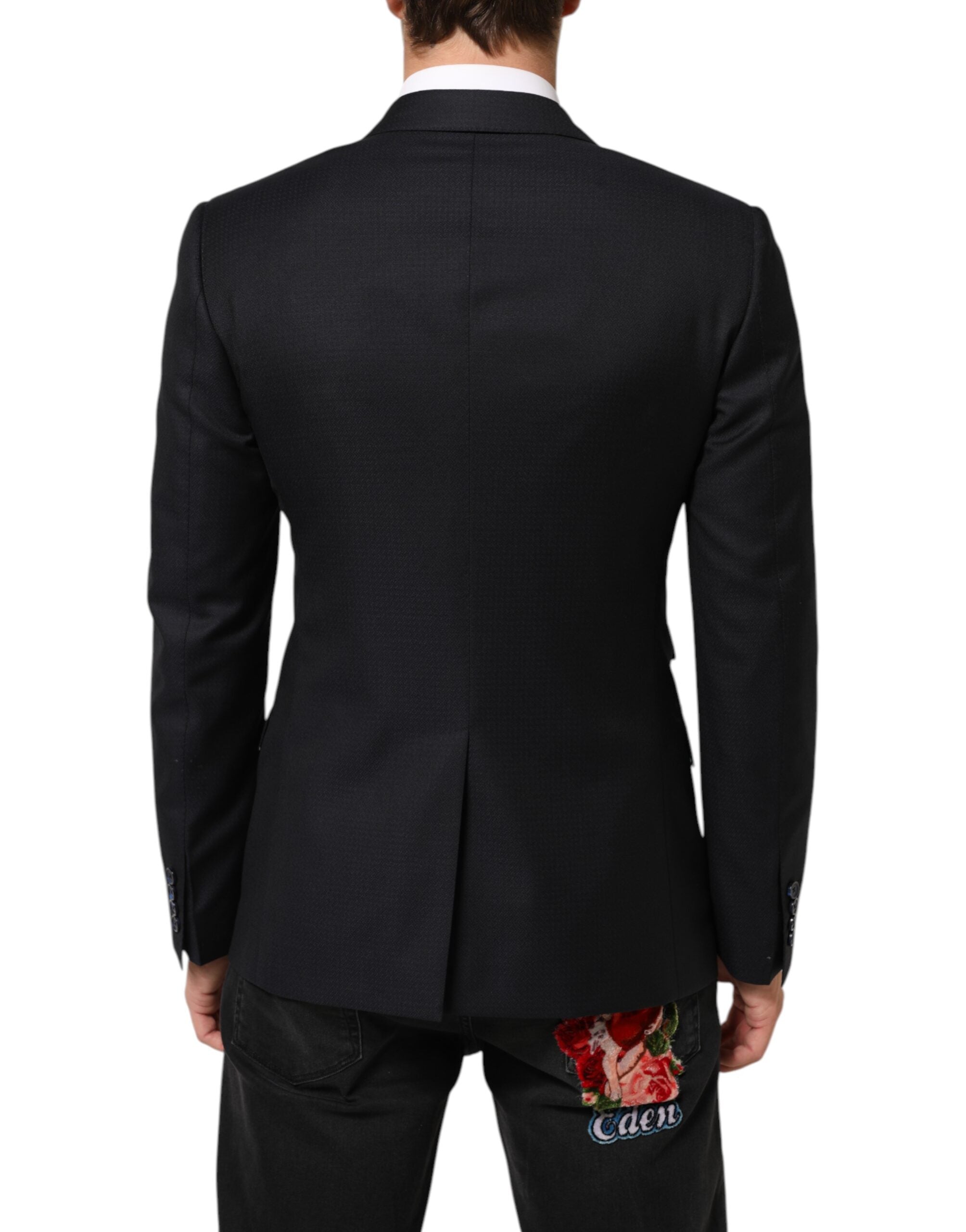 Costume homme Dolce & Gabbana Napoli en laine noire avec blazer à deux boutons, élégant et sophistiqué.