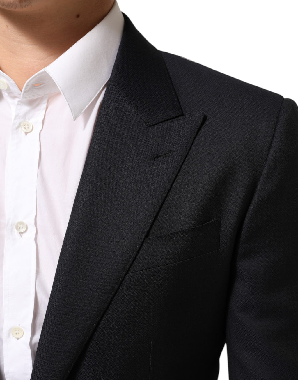 Blazer pour homme Dolce & Gabbana en laine noire Napoli à deux boutons, costume élégant et sophistiqué.