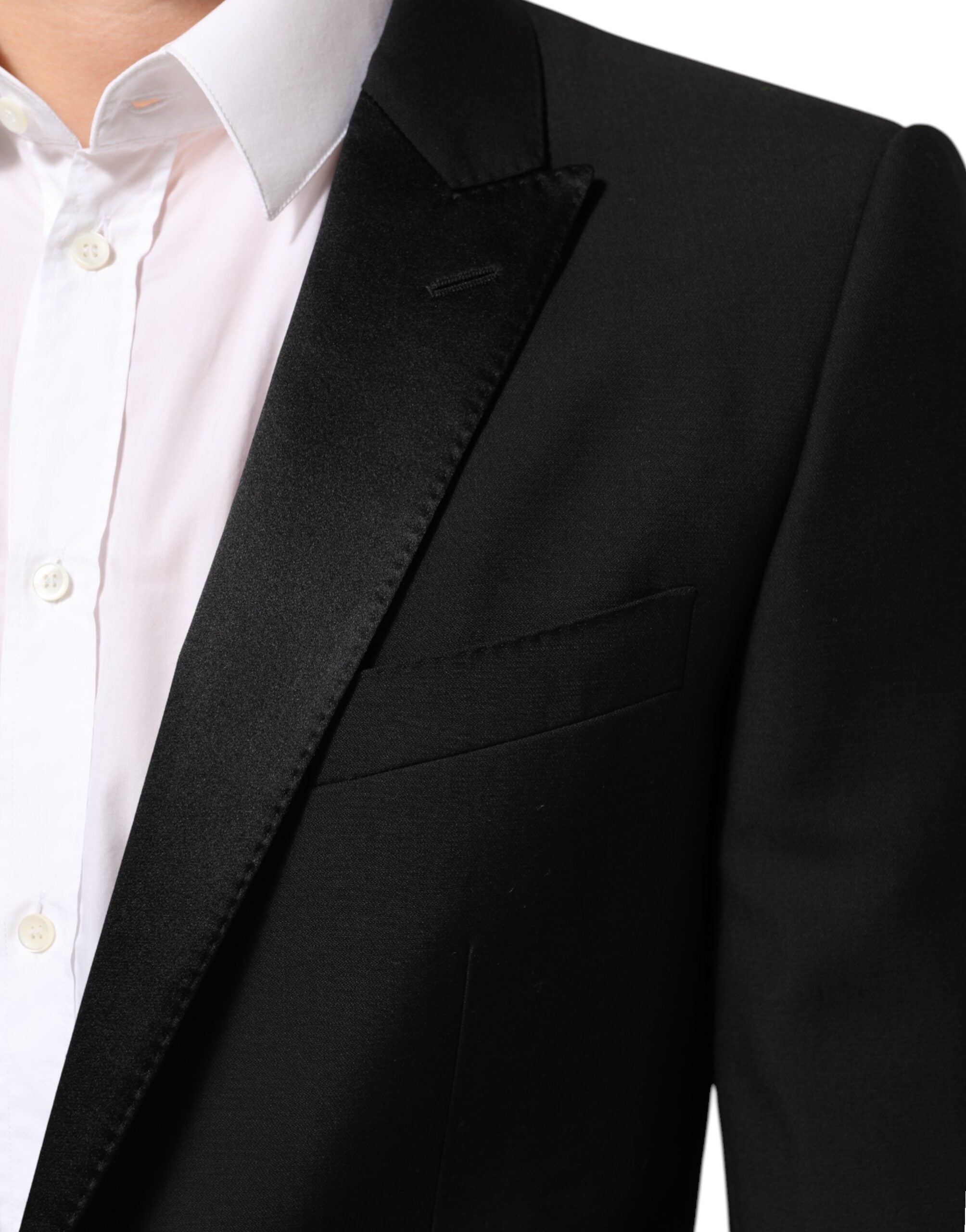 Veste homme Dolce & Gabbana en laine noire Martini avec deux boutons, blazer élégant et sophistiqué.