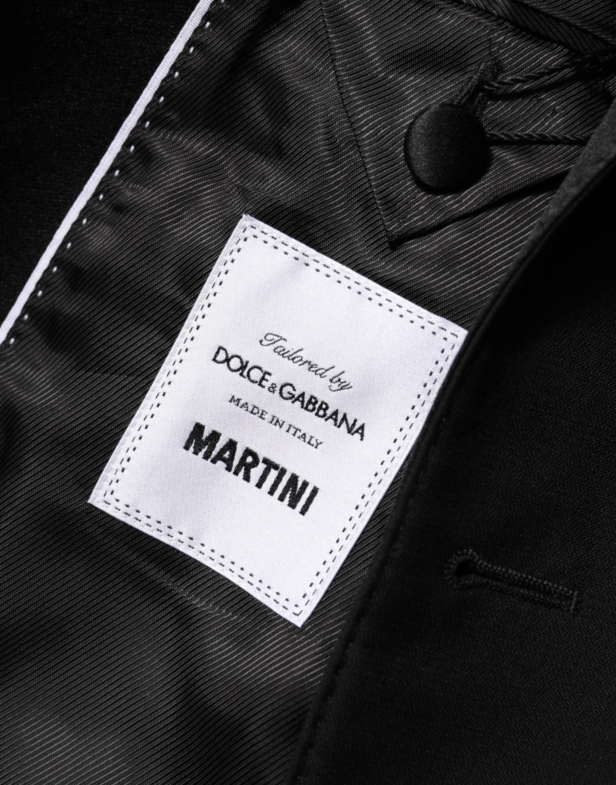 Costume homme Dolce & Gabbana en laine noire Martini avec deux boutons et blazer élégant.