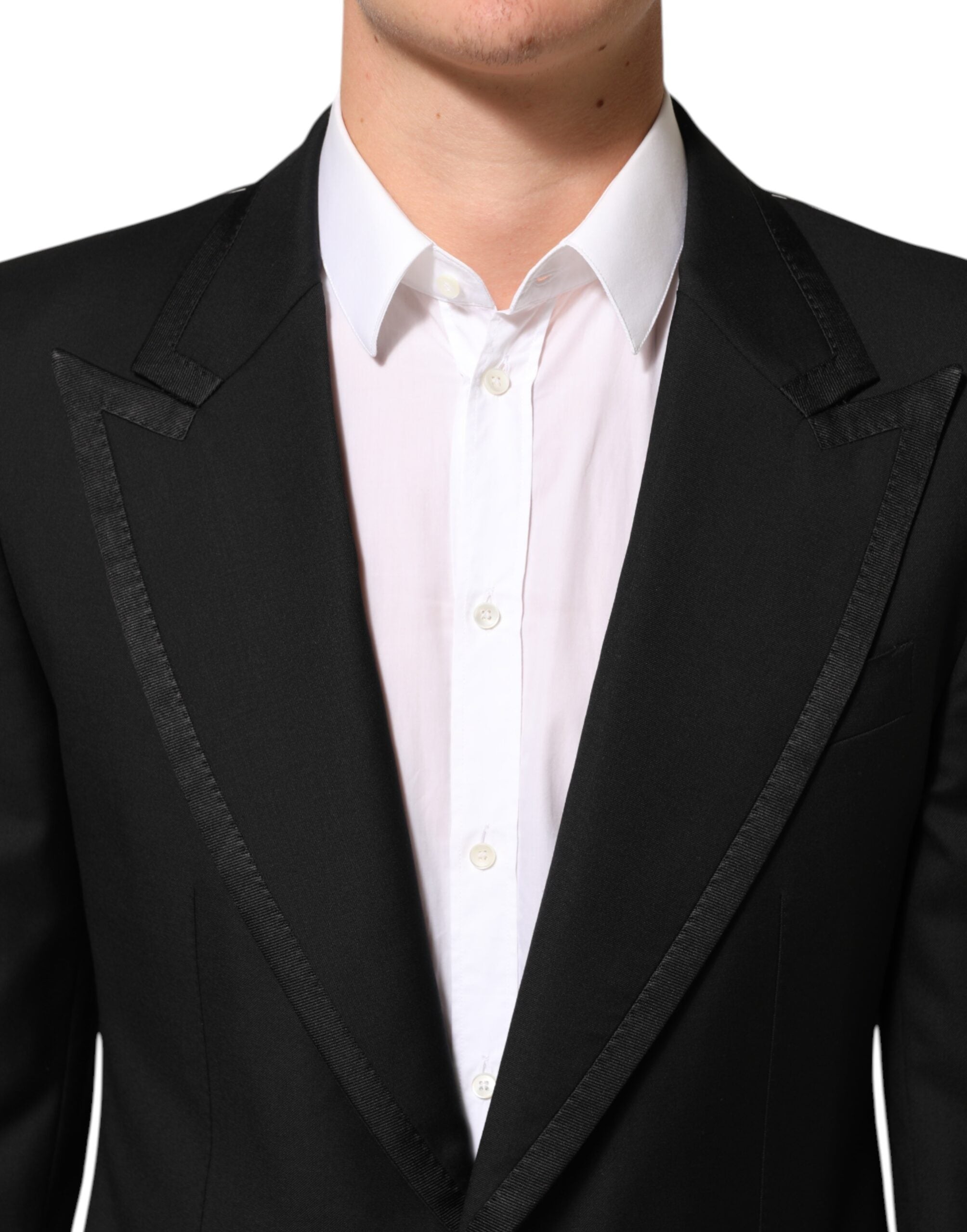 Veste blazer homme Dolce & Gabbana en laine noire à un bouton, élégante et sophistiquée.