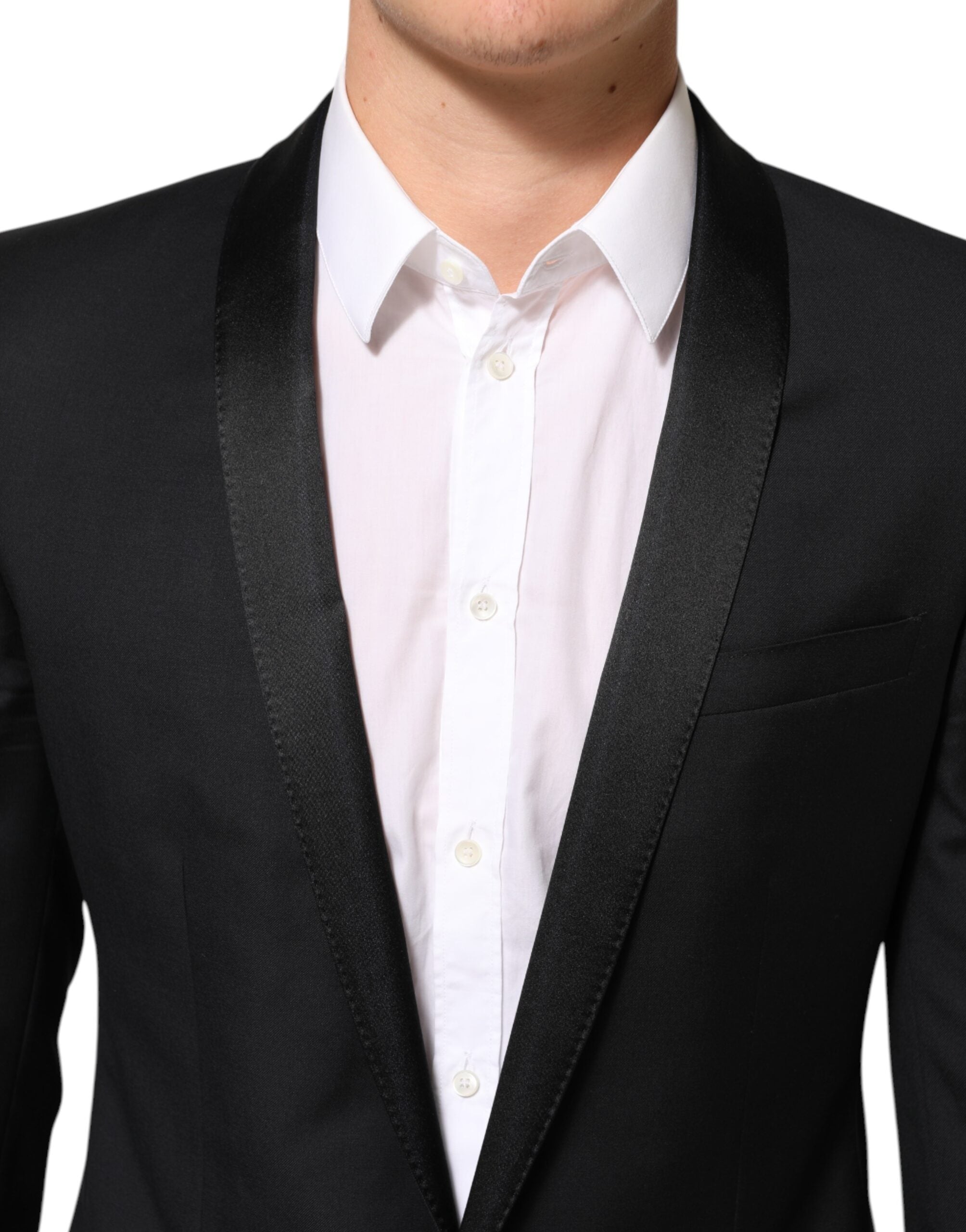 Veste blazer homme Dolce & Gabbana noire avec bouton doré, élégant costume classique pour homme.