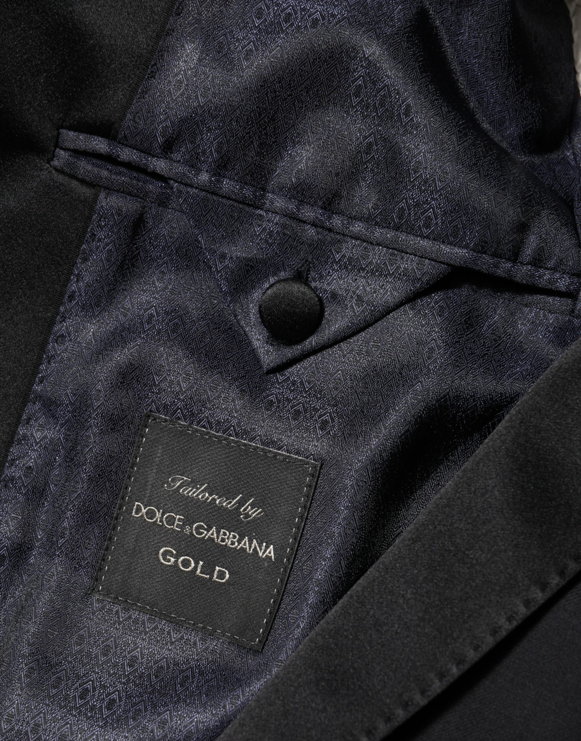 Veste blazer noire Dolce & Gabbana avec bouton doré, costume pour homme élégant et moderne.