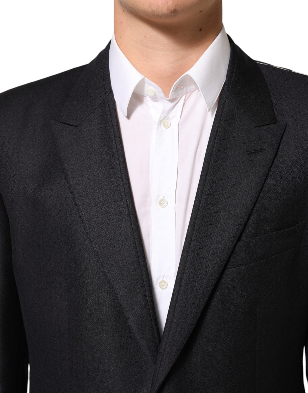 Veste blazer homme Dolce & Gabbana en laine noire avec deux boutons, élégant et classique.