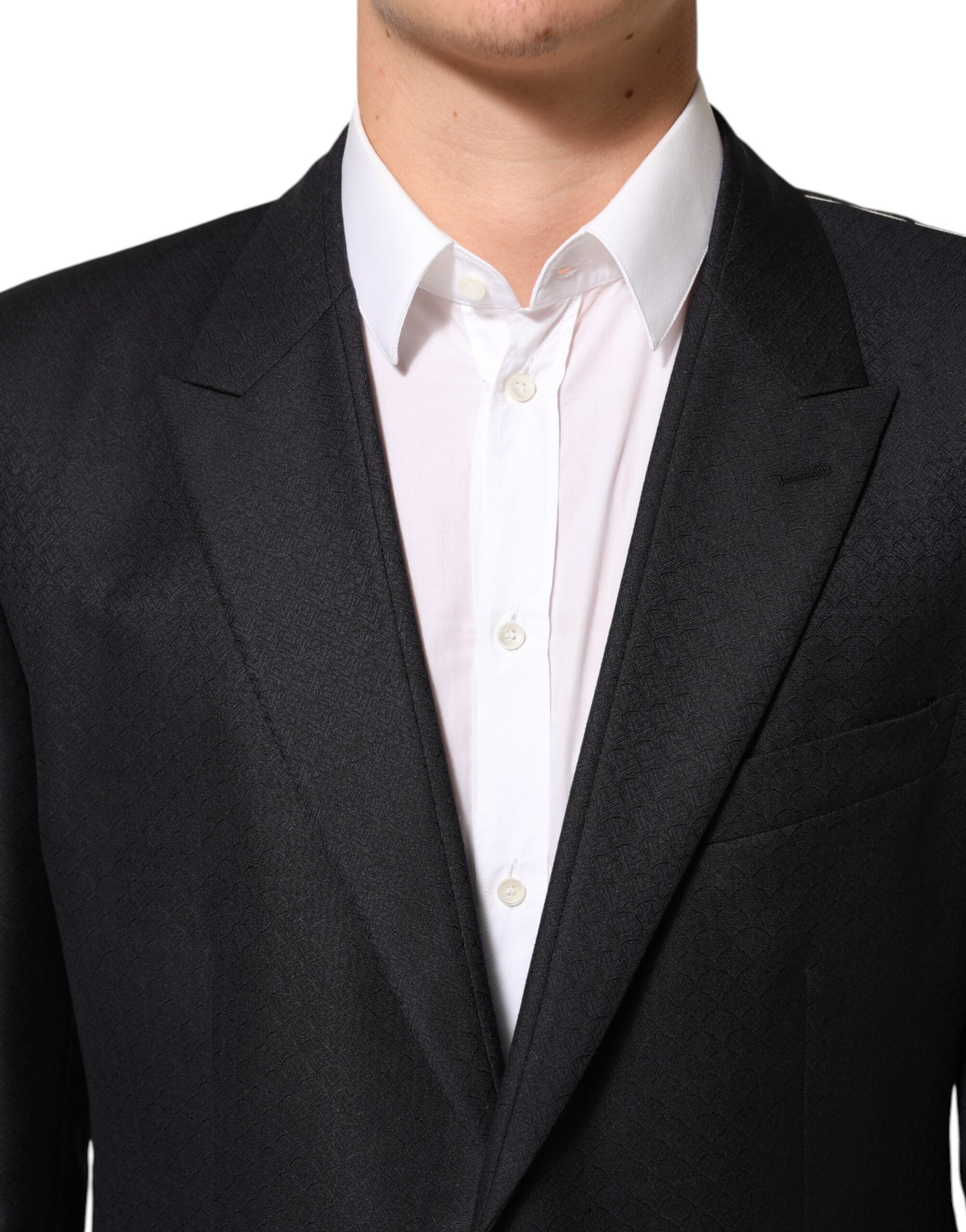 Veste blazer homme Dolce & Gabbana en laine noire avec deux boutons, élégant et classique.