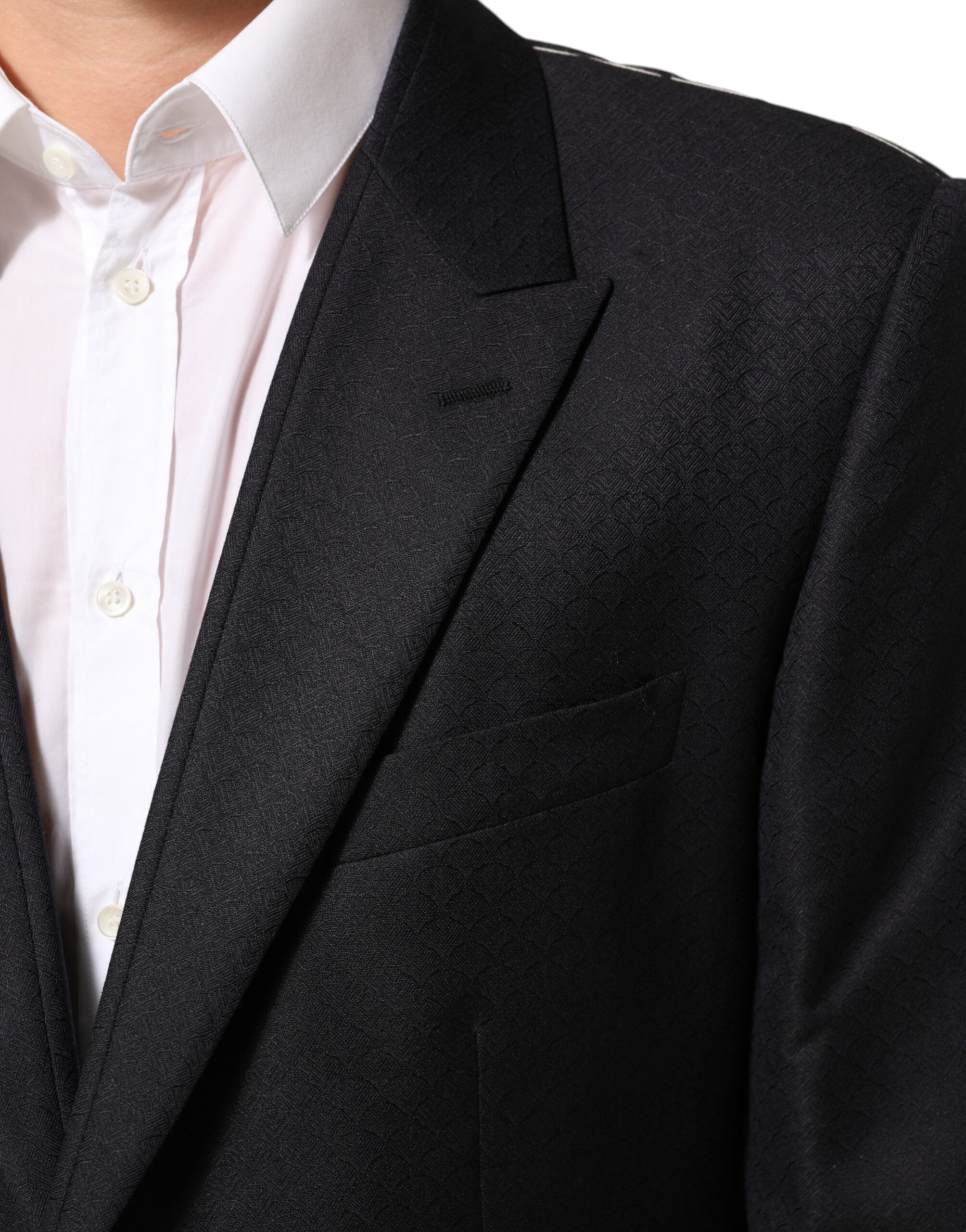 Veste blazer homme Dolce & Gabbana en laine noire avec deux boutons, style élégant et classique.