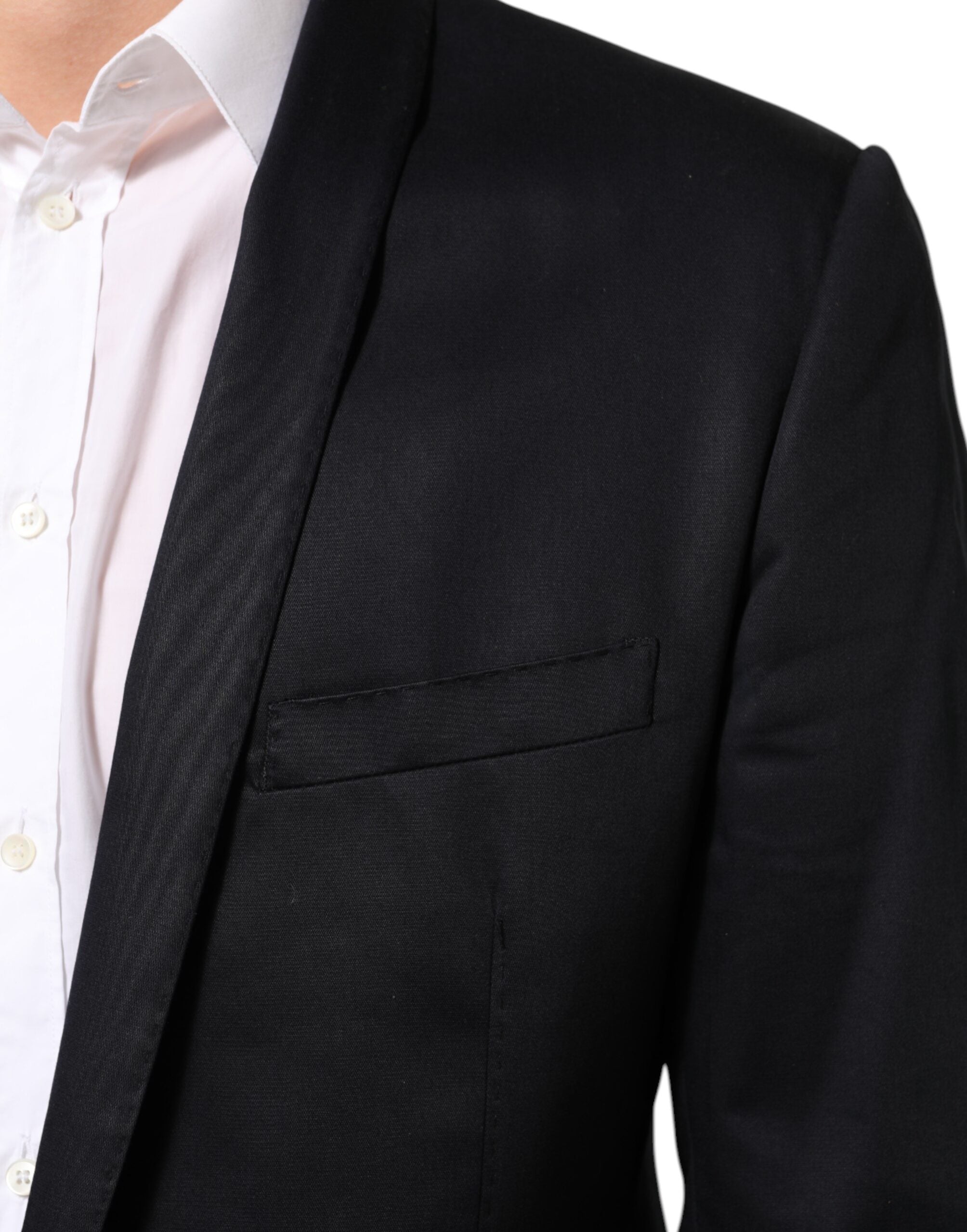 Veste blazer noire en coton Dolce & Gabbana, ajustée avec un seul bouton, style élégant et moderne.
