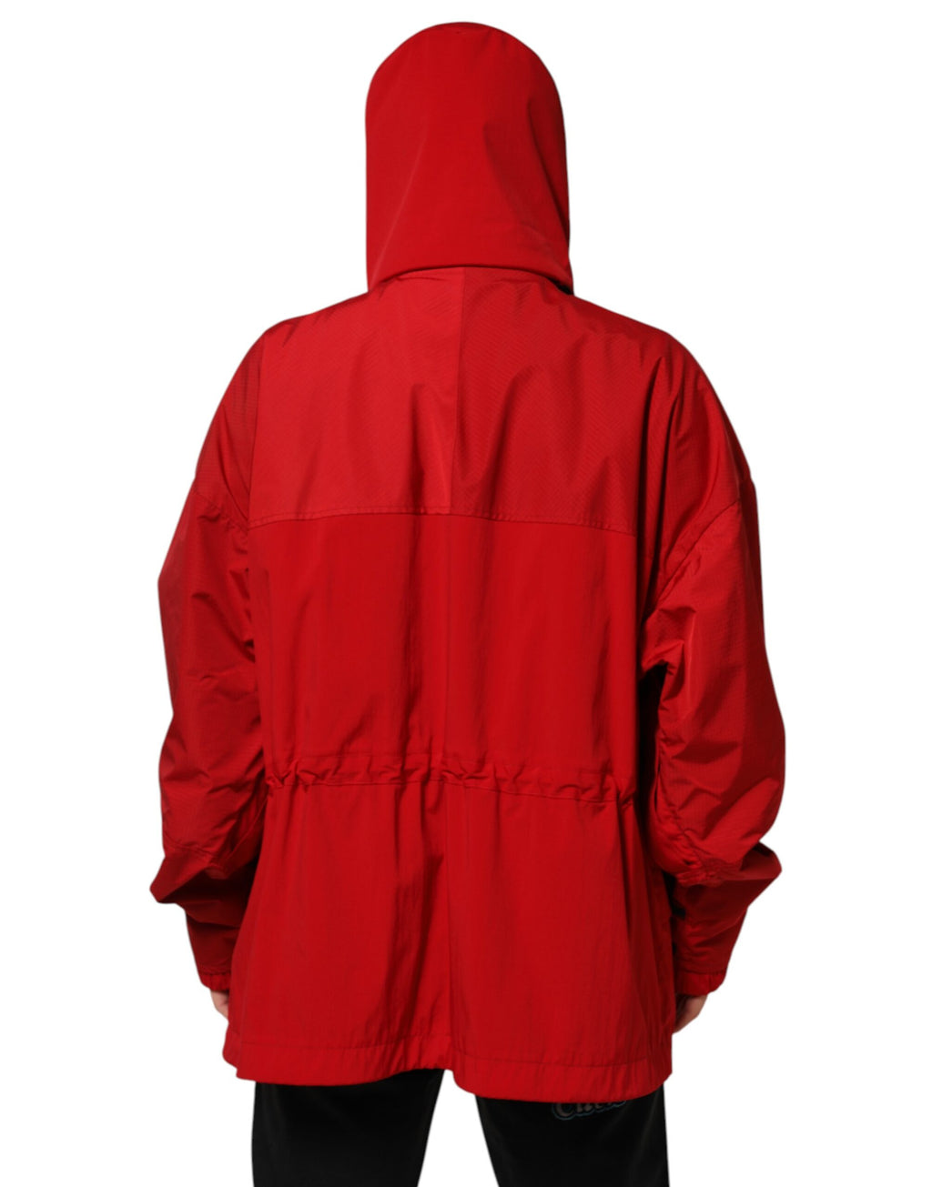 Veste parka homme Dolce & Gabbana en nylon rouge avec capuche et fermeture éclair complète, style décontracté et moderne.