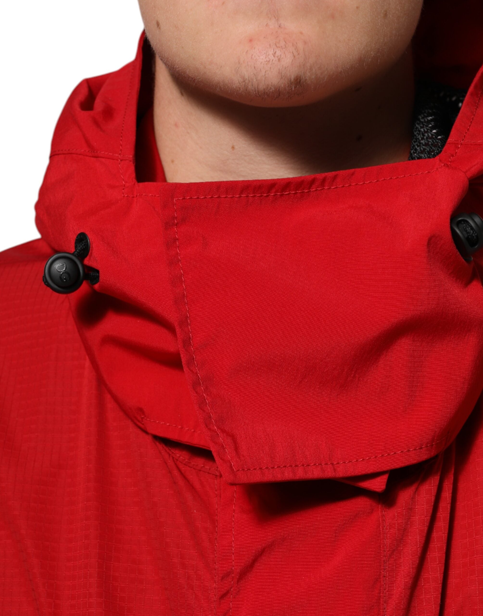 Veste parka pour homme Dolce & Gabbana en nylon rouge avec capuche et fermeture éclair complète, style décontracté et moderne