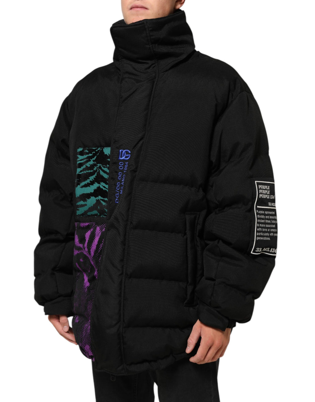 Veste homme Dolce & Gabbana en nylon noir, matelassée, à zip complet, style puffer, décontractée et moderne.