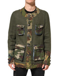 Veste en lin camouflage marron de Dolce & Gabbana avec boutons, vue de face, détails de style et texture visible.