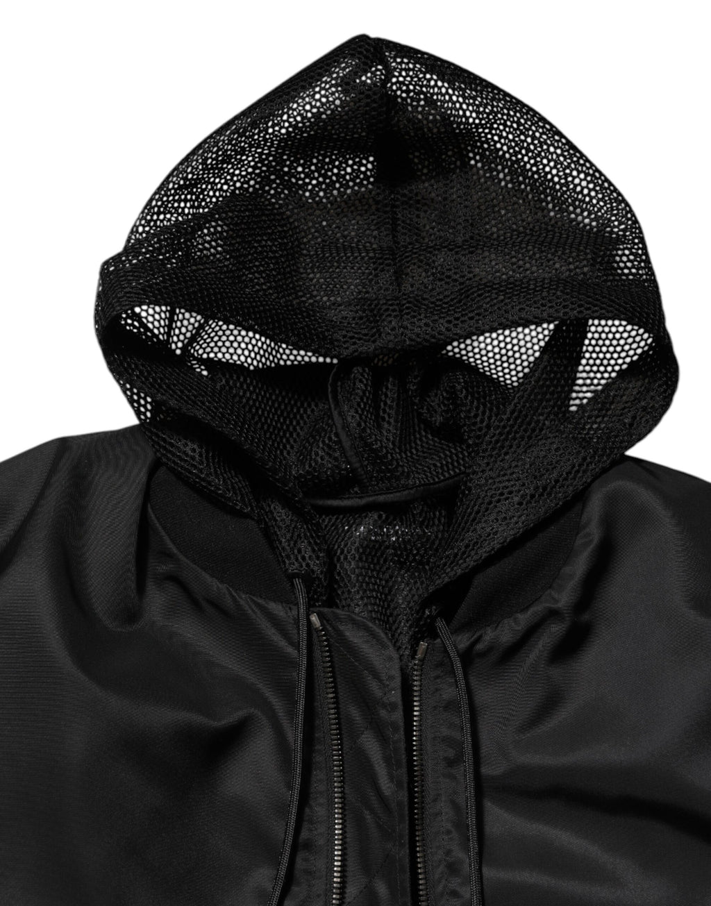 Veste bomber noire en nylon avec capuche et fermeture éclair complète de Dolce & Gabbana pour hommes