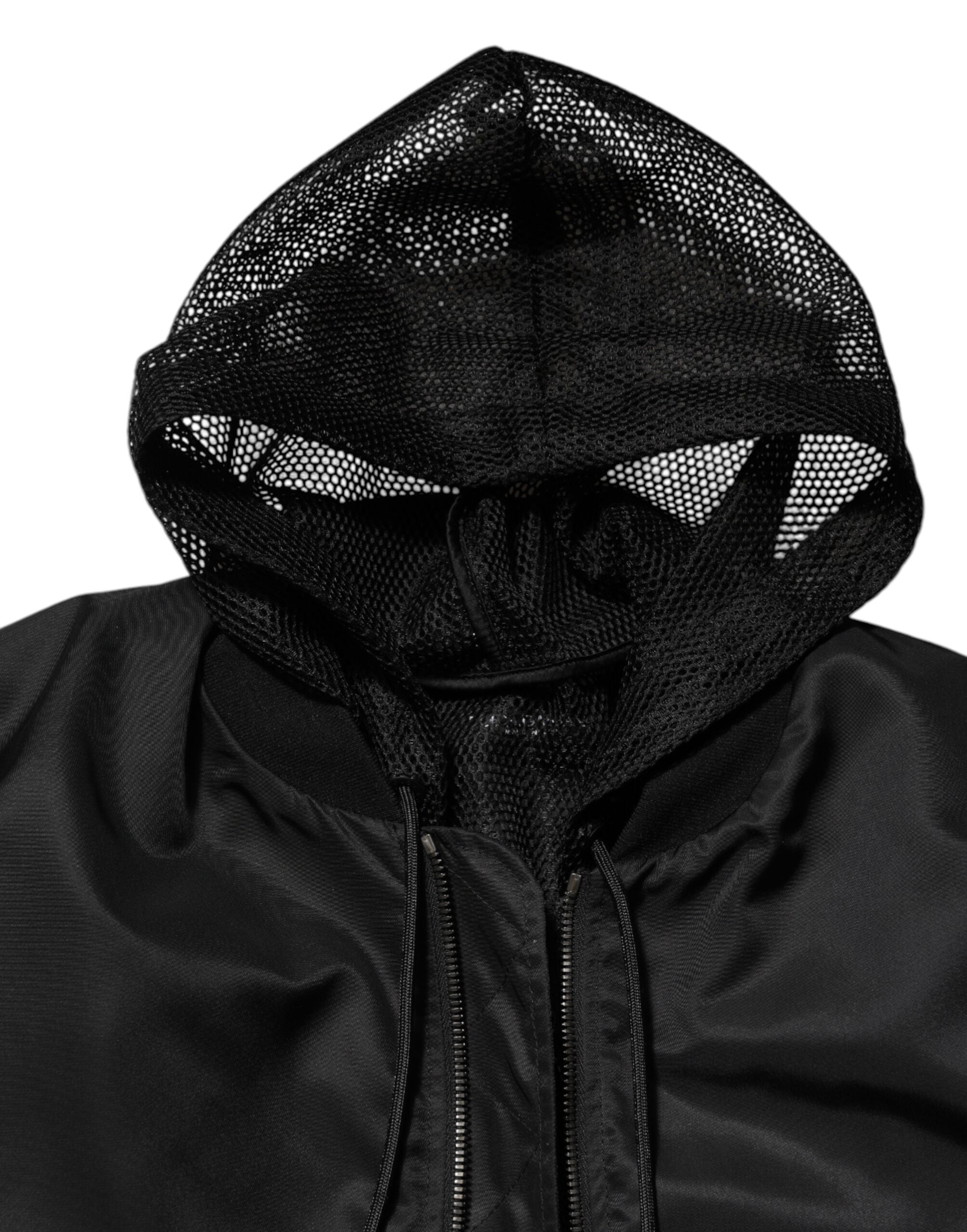 Veste bomber noire en nylon avec capuche et fermeture éclair complète de Dolce & Gabbana pour hommes