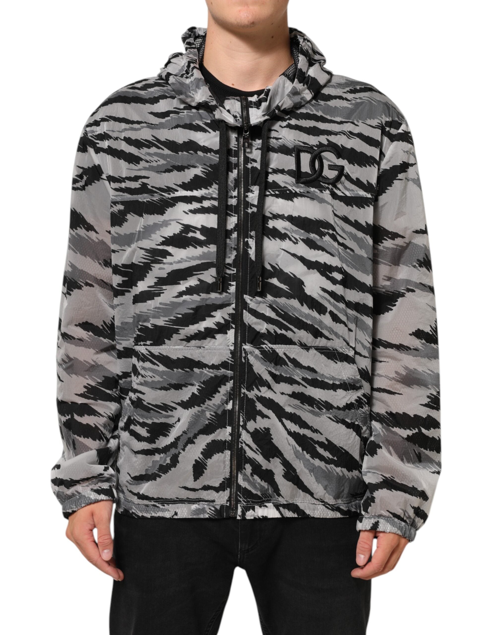 Sweat à capuche gris camouflage Dolce & Gabbana, veste décontractée avec capuche et motif camouflage, style moderne et tendance.
