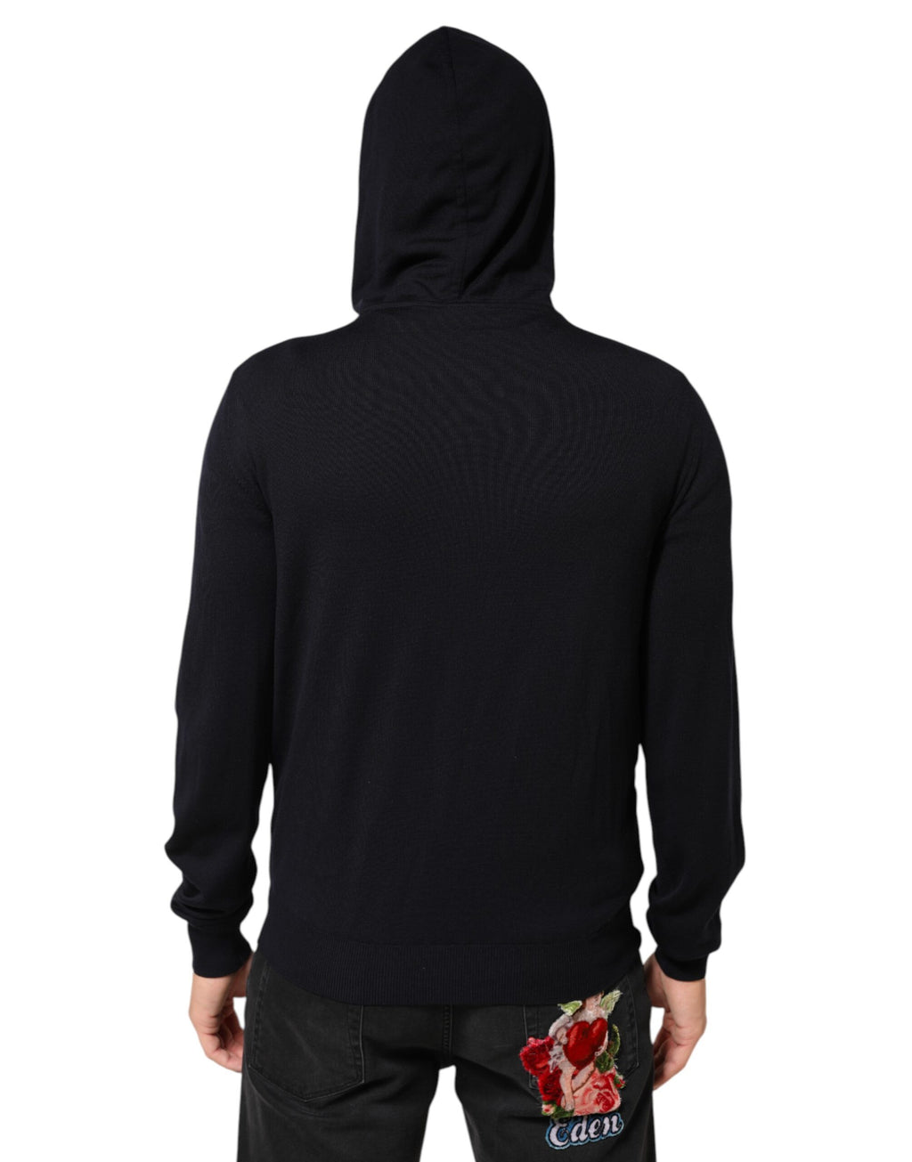 Veste blouson noire en cuir Dolce & Gabbana avec capuche à fermeture éclair complète, style élégant et décontracté.