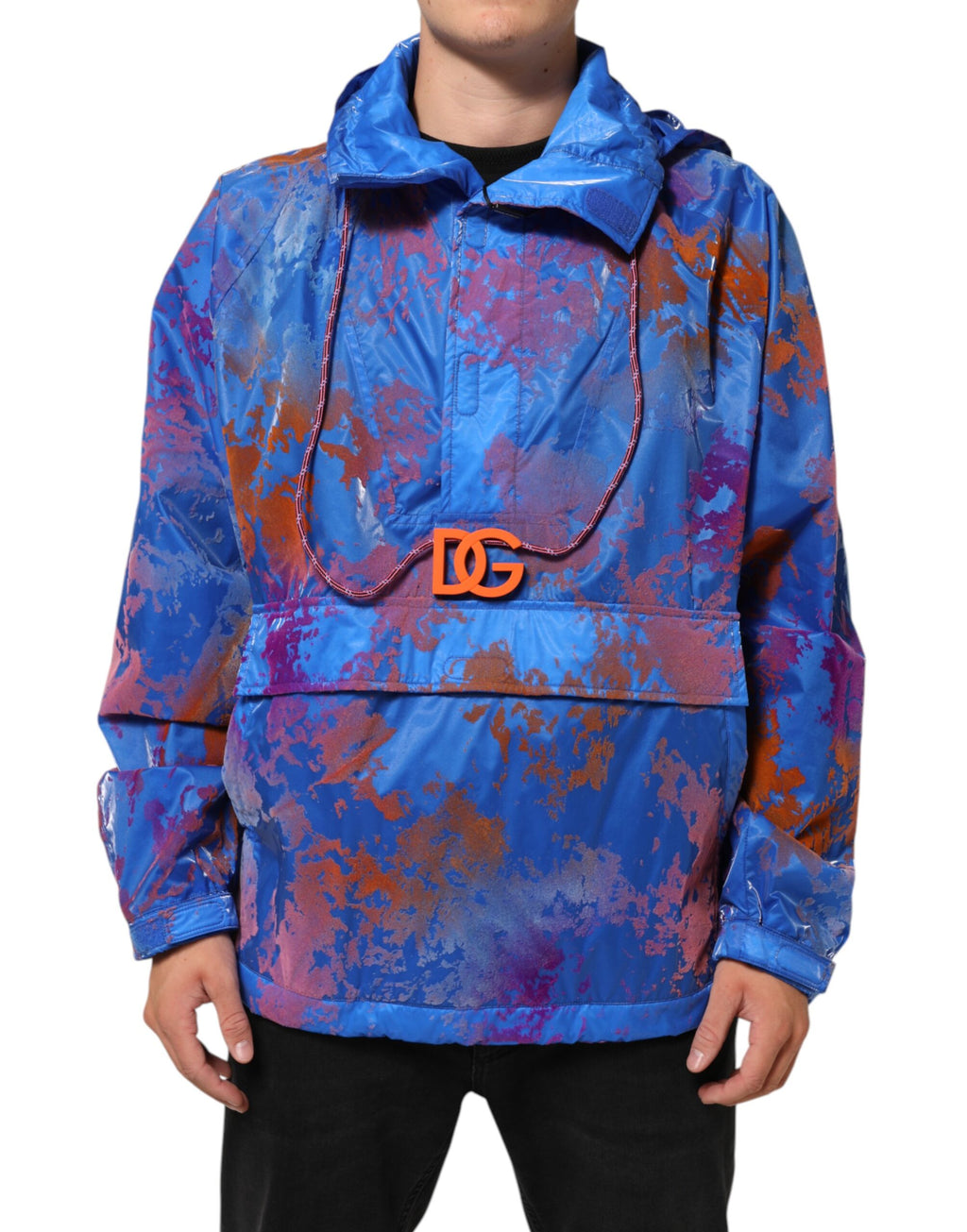 Sweat à capuche Dolce & Gabbana bleu avec logo tie-dye, style décontracté, en tissu confortable, visible avec capuche et fermeture éclair