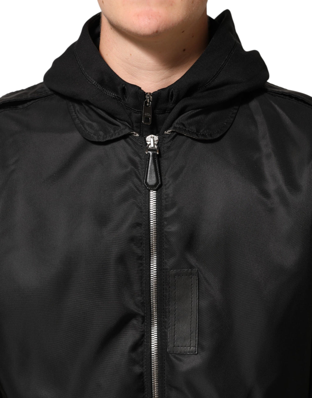 Veste bomber noire en coton avec capuche et fermeture éclair complète de Dolce & Gabbana, style décontracté et moderne