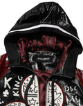 Veste en cuir pour homme Dolce & Gabbana DG King avec capuche multicolore, style blouson motard, détails colorés et look élégant.