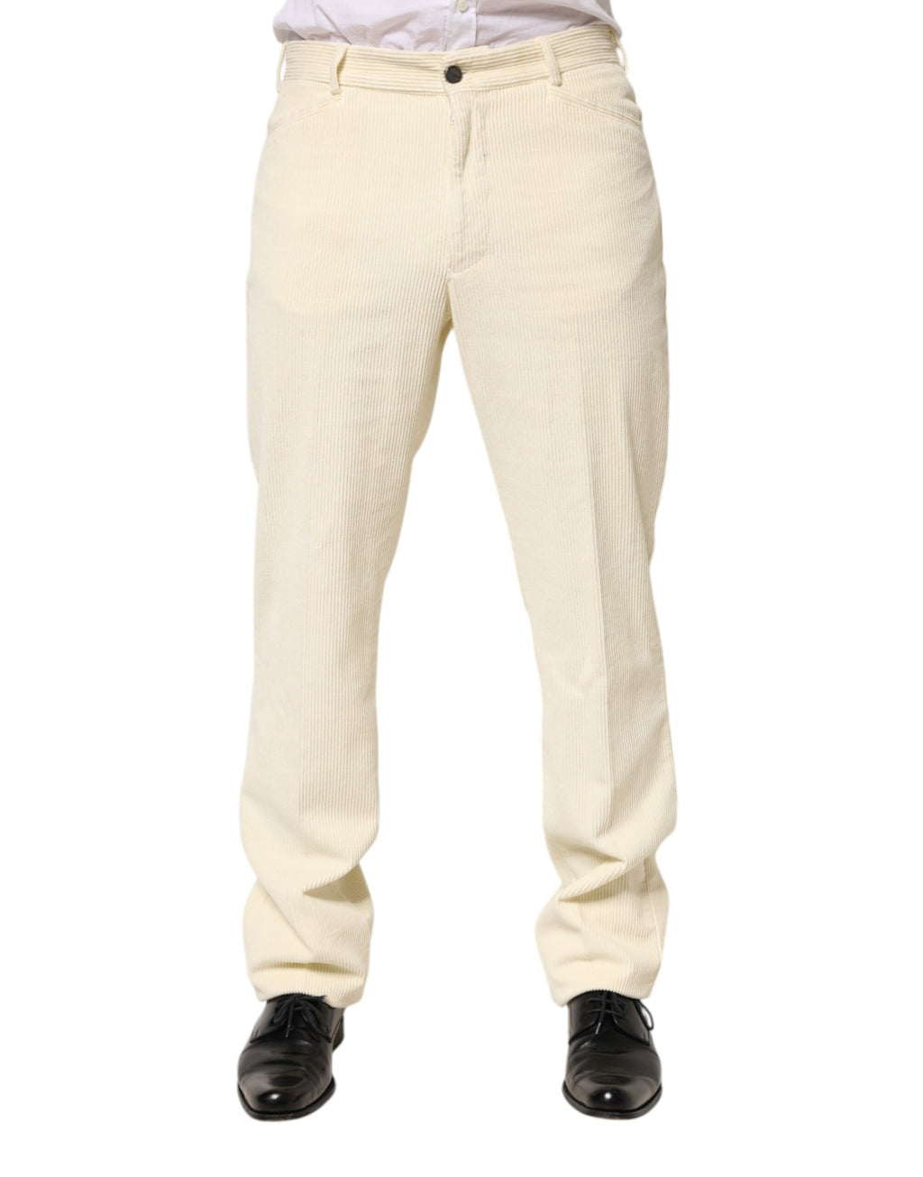 Pantalon droit pour homme Burberry en velours côtelé beige en coton, style élégant et classique.