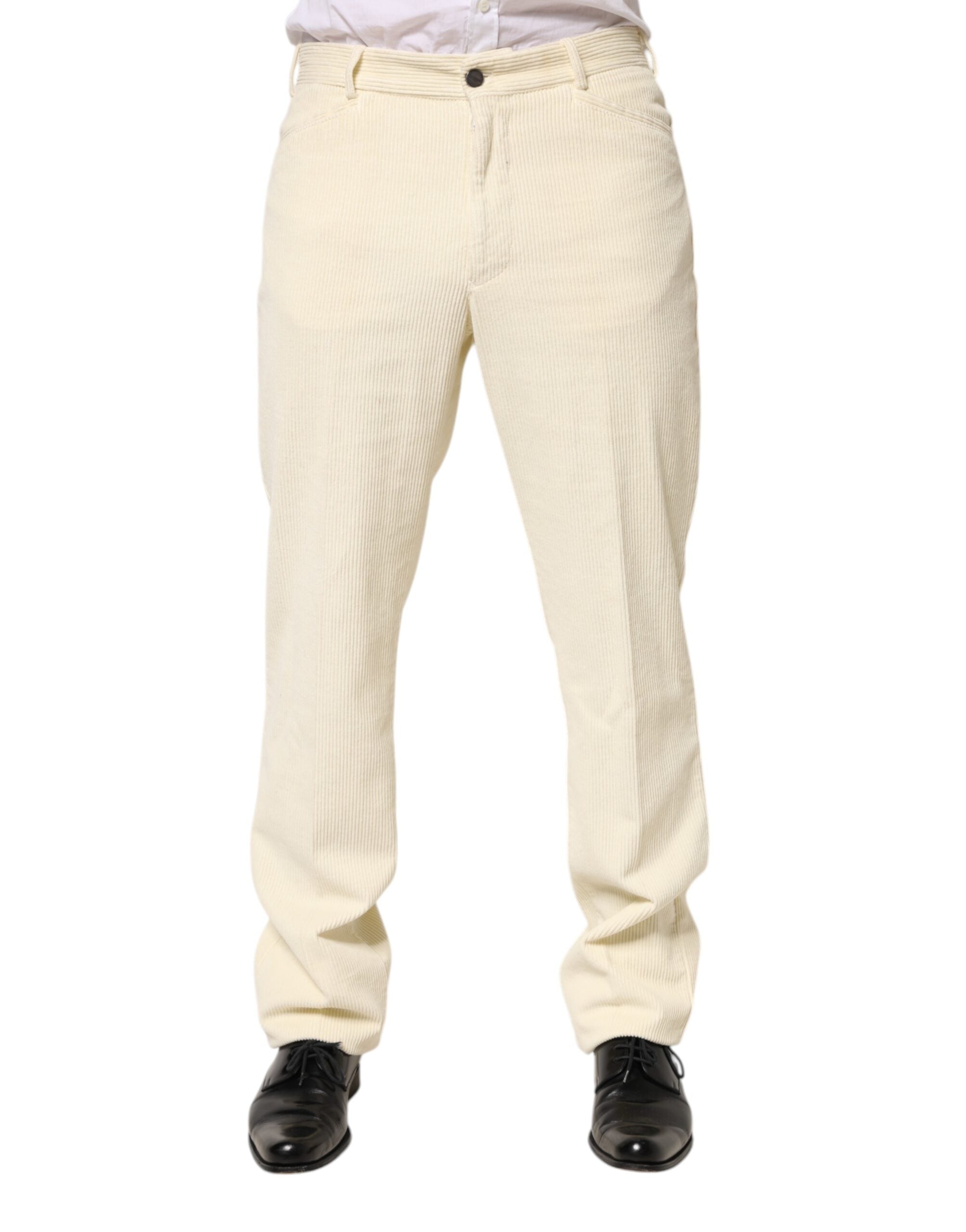 Pantalon droit pour homme Burberry en velours côtelé beige en coton, style élégant et classique.