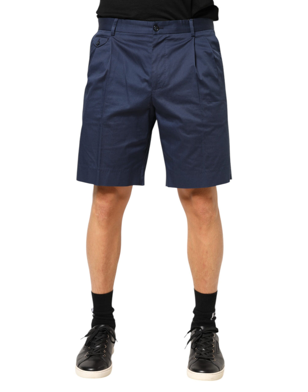 Shorts bermuda en coton stretch bleu Dolce & Gabbana, taille mi-haute, style décontracté et élégant pour homme.
