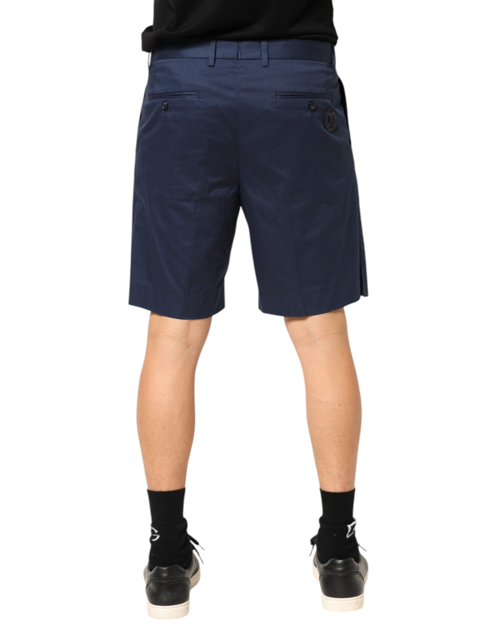 Shorts bermuda en coton stretch bleu Dolce & Gabbana, taille moyenne, style décontracté et confortable.