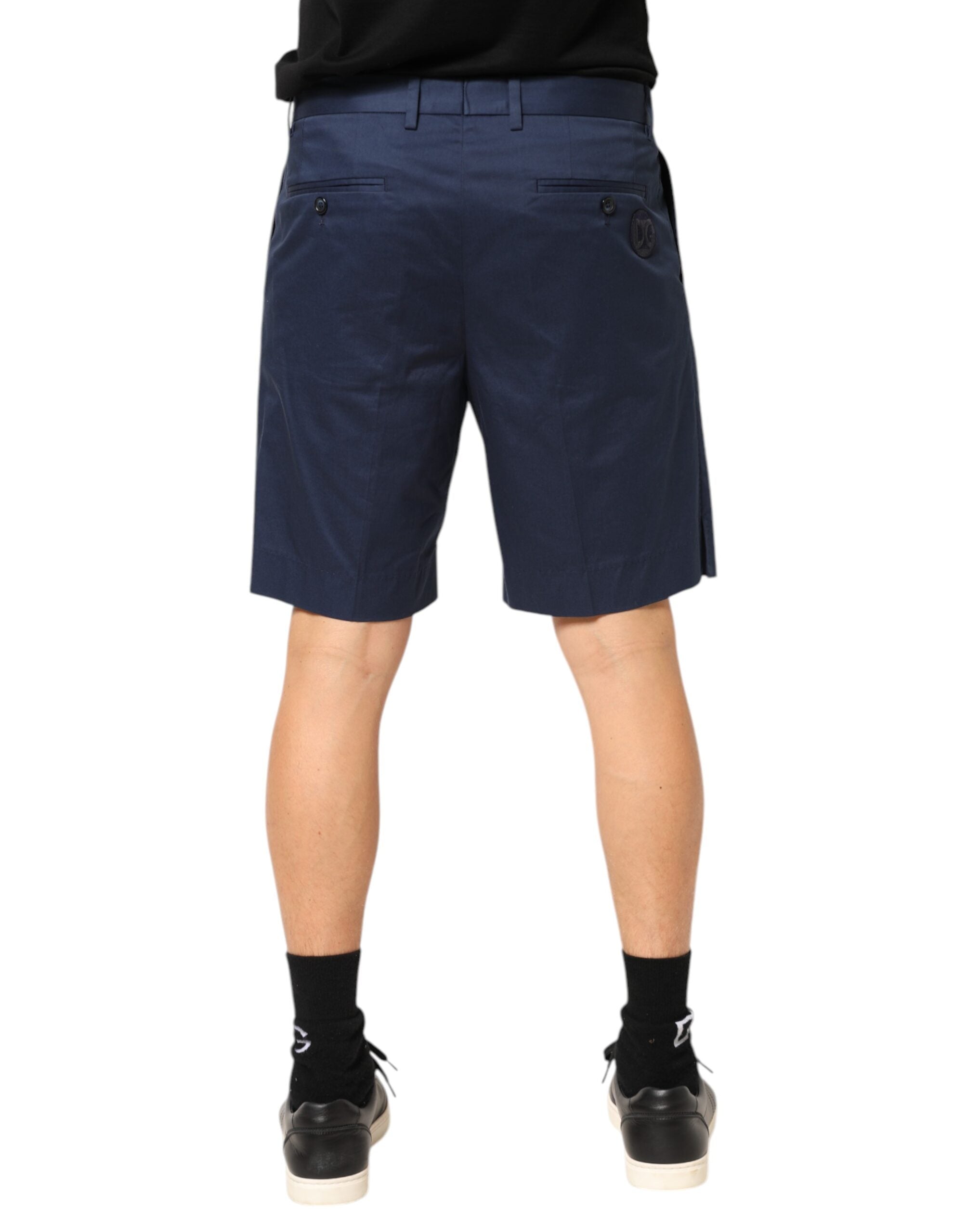 Shorts bermuda en coton stretch bleu Dolce & Gabbana, taille moyenne, style décontracté et confortable.