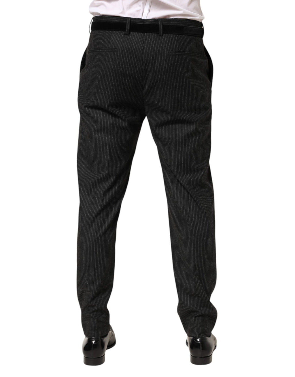 Pantalon noir Dolce & Gabbana en coton, taille moyenne, style pantalon de robe, vue de face.