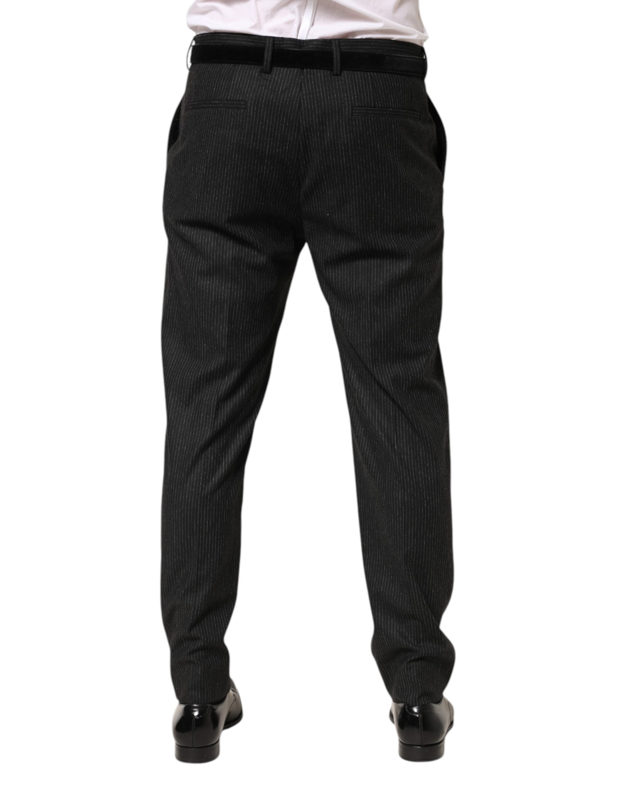Pantalon noir Dolce & Gabbana en coton, taille moyenne, style pantalon de robe, vue de face.
