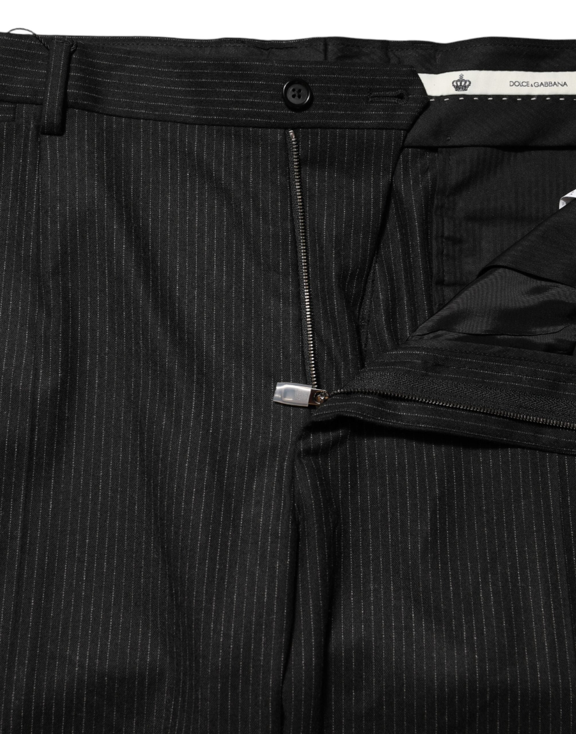 Pantalon de costume noir en coton Dolce & Gabbana, taille mi-hauteur, style élégant et moderne.
