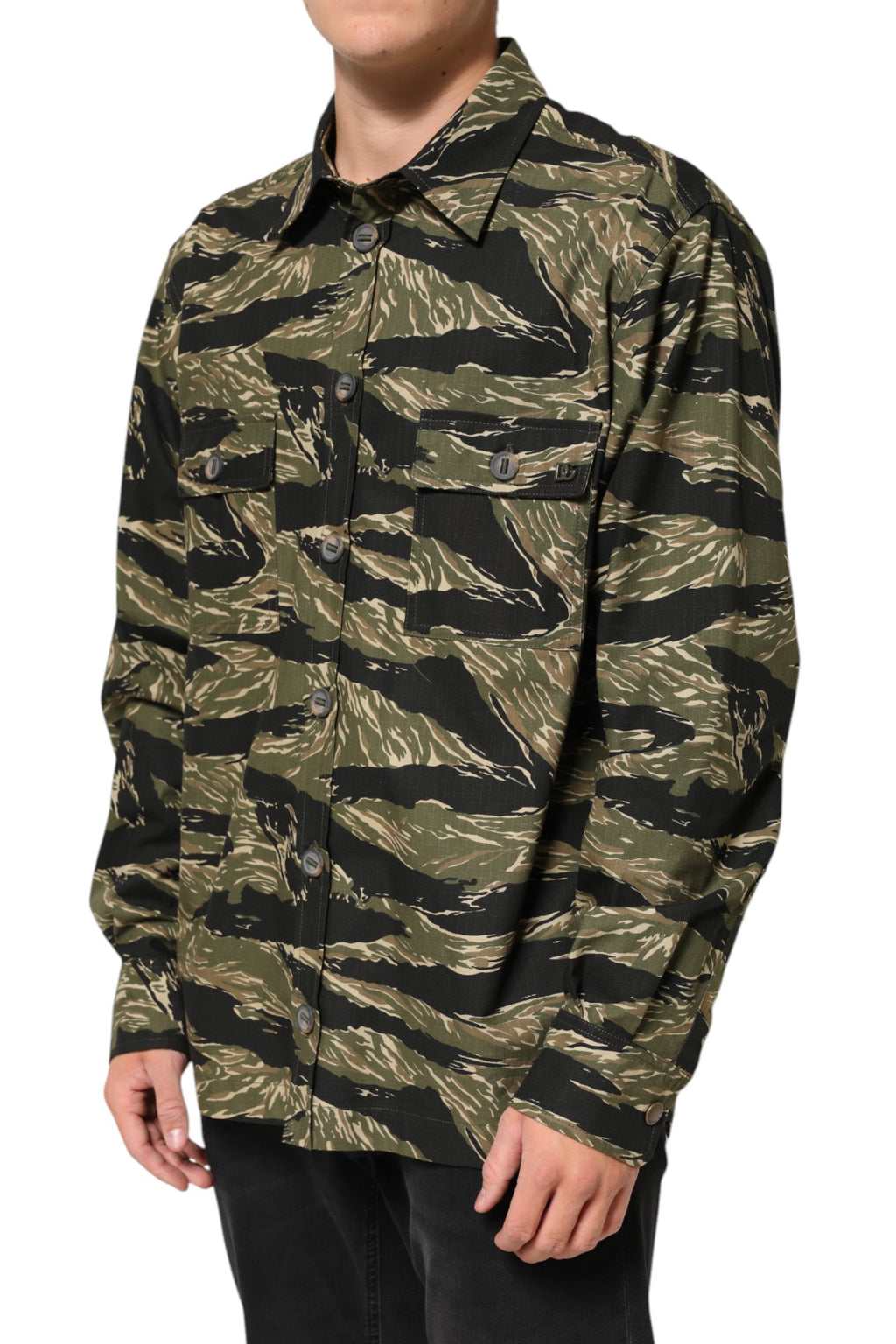 Chemise décontractée Dolce & Gabbana en coton à motif camouflage multicolore, style casual et tendance.