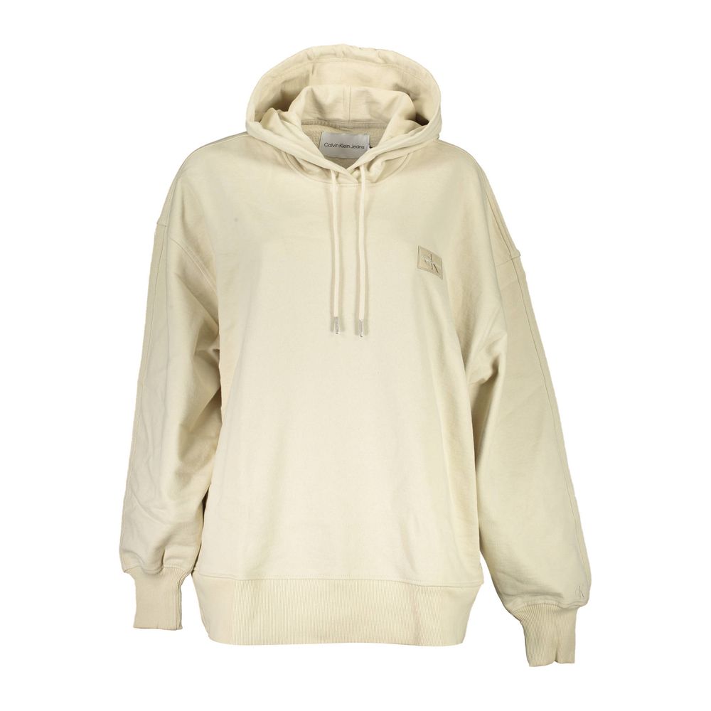 Sweat à capuche beige pour femmes de Calvin Klein en coton recyclé, vue de face avec logo discret sur la poitrine.