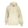 Sweat à capuche beige pour femmes de Calvin Klein en coton recyclé, vue de face avec logo discret sur la poitrine.