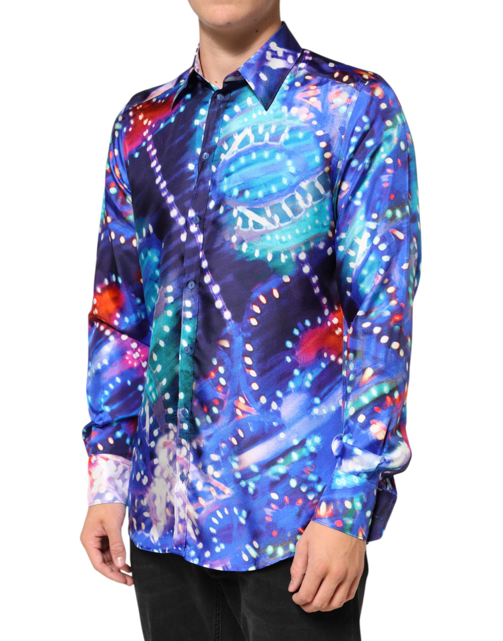 Chemise homme Dolce & Gabbana Luminarie Martini Slim multicolore avec motifs lumineux et détails élégants.