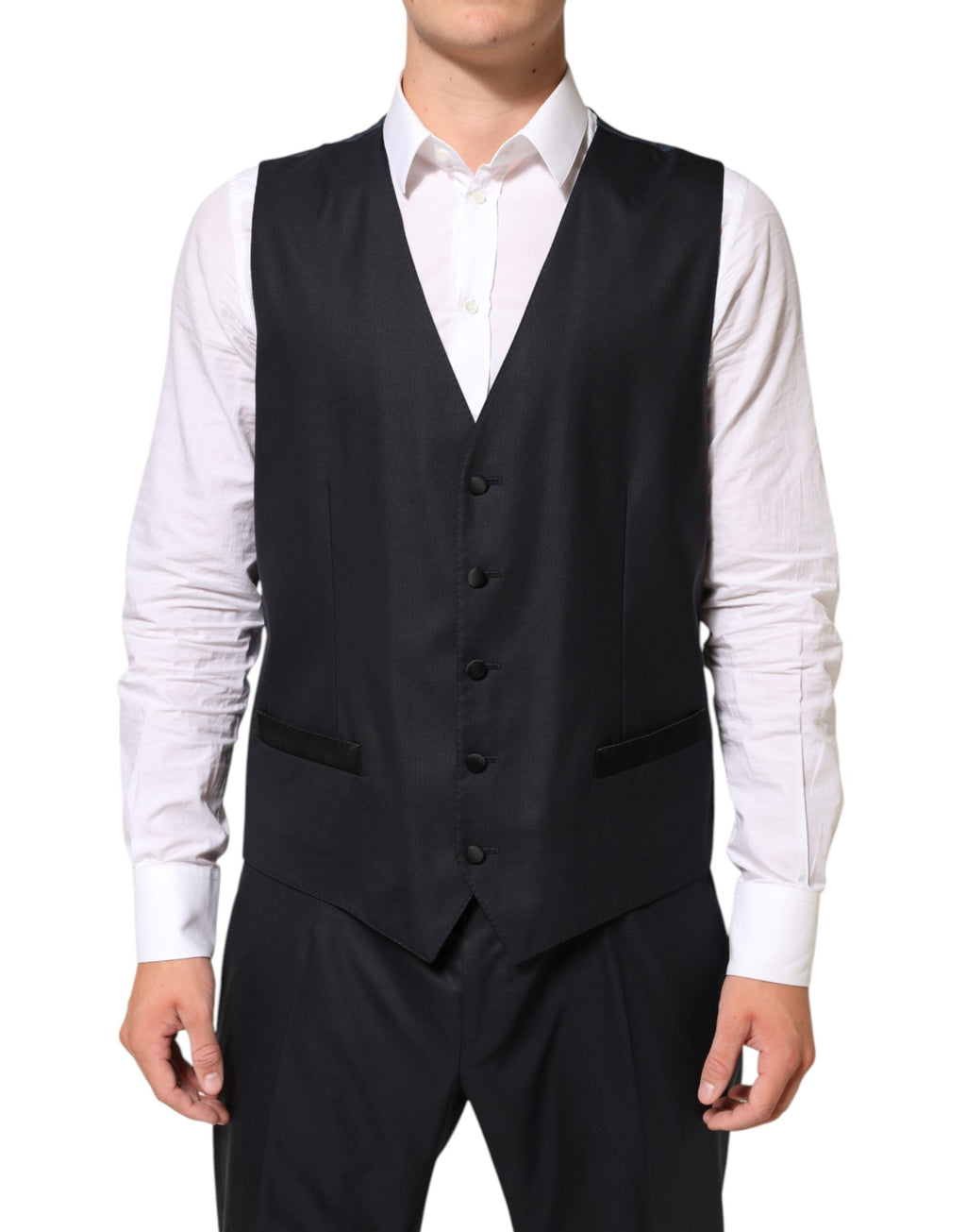 Costume trois pièces noir Dolce & Gabbana MARTINI avec deux boutons, veste élégante et détails sophistiqués.