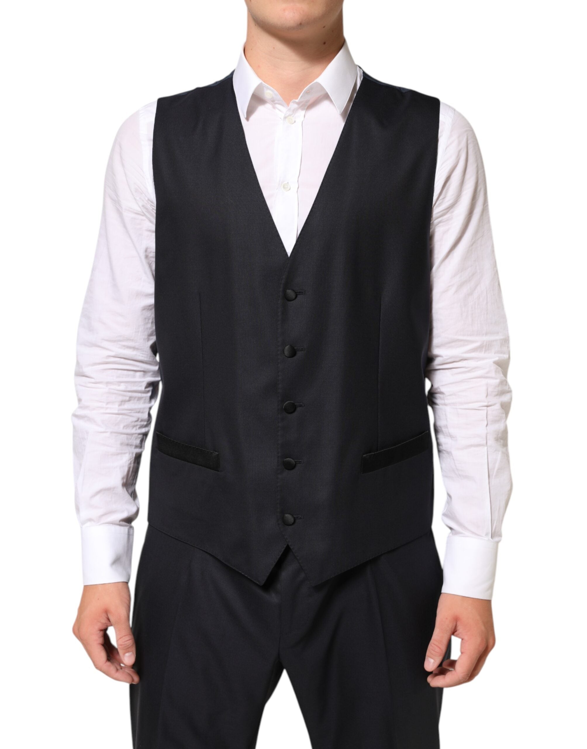 Costume trois pièces noir Dolce & Gabbana MARTINI avec deux boutons, veste élégante et détails sophistiqués.