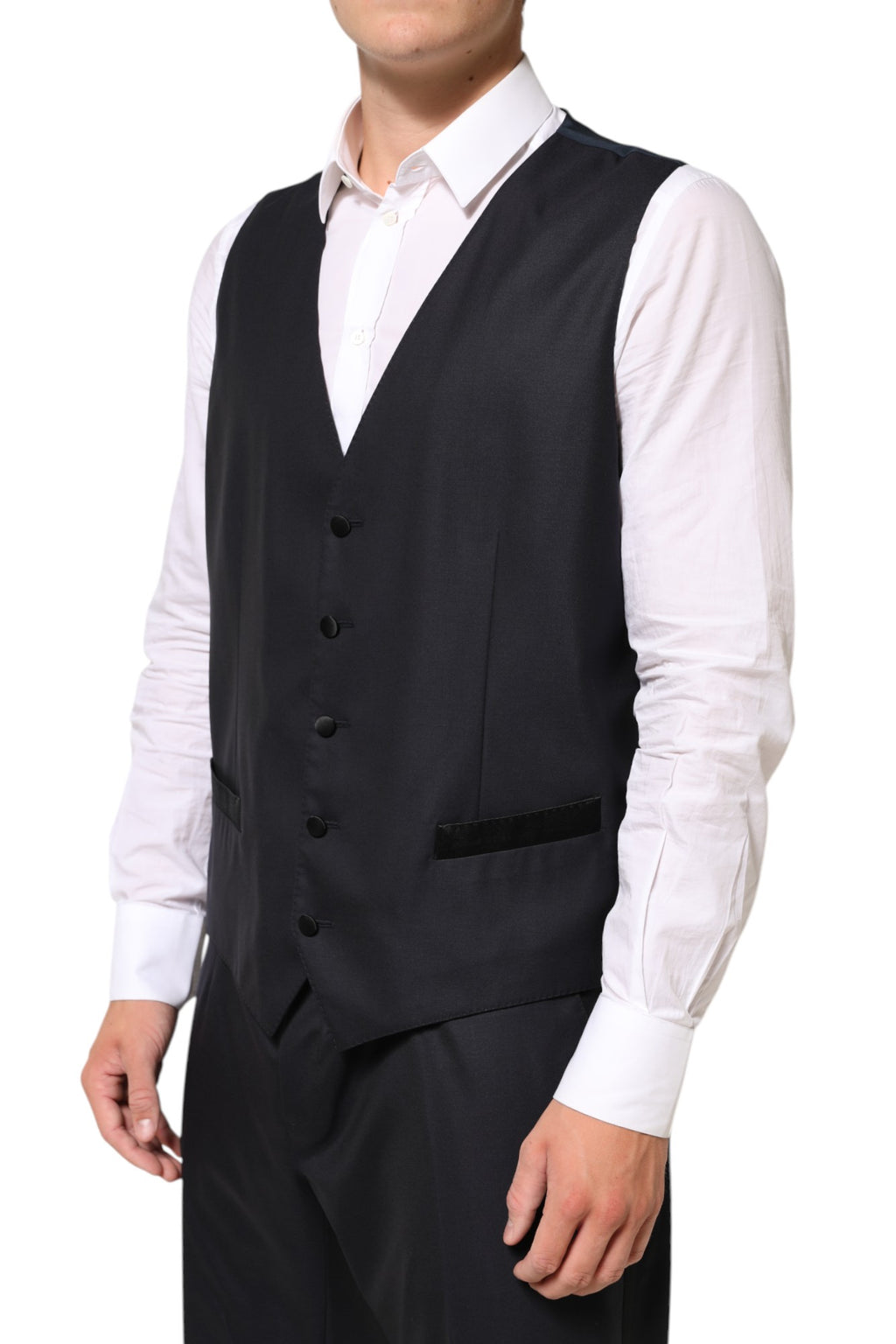 Costume 3 pièces noir Dolce & Gabbana MARTINI avec 2 boutons, vue de l'ensemble du costume élégant et sophistiqué.