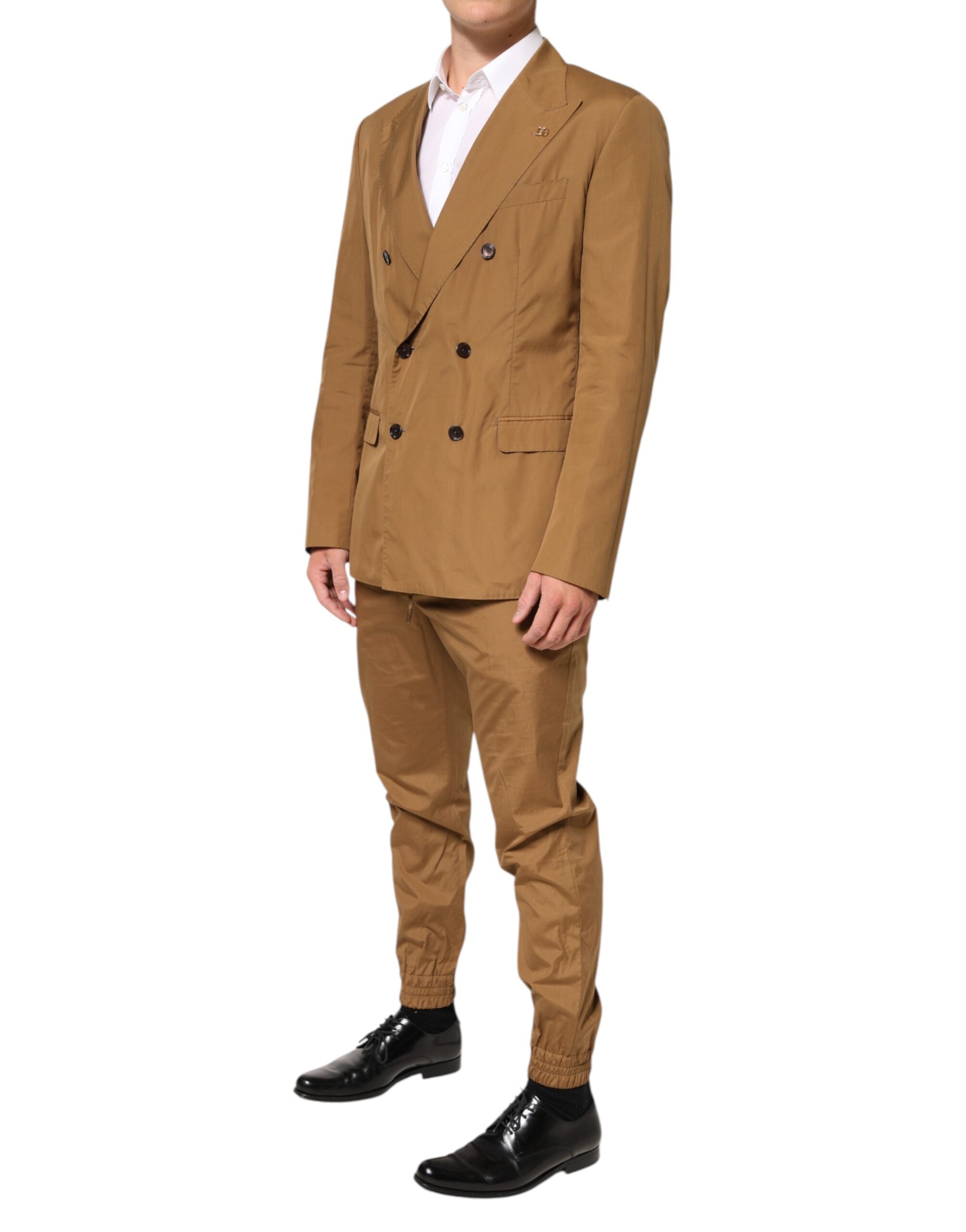Costume homme Dolce & Gabbana Taormina marron à double boutonnage, costume deux pièces élégant et sophistiqué.