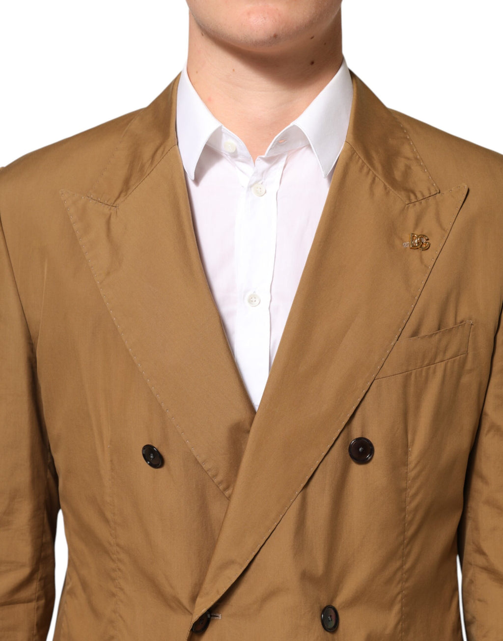 Costume deux pièces marron Dolce & Gabbana Taormina à double boutonnage, veste et pantalon élégants, en tissu sophistiqué.