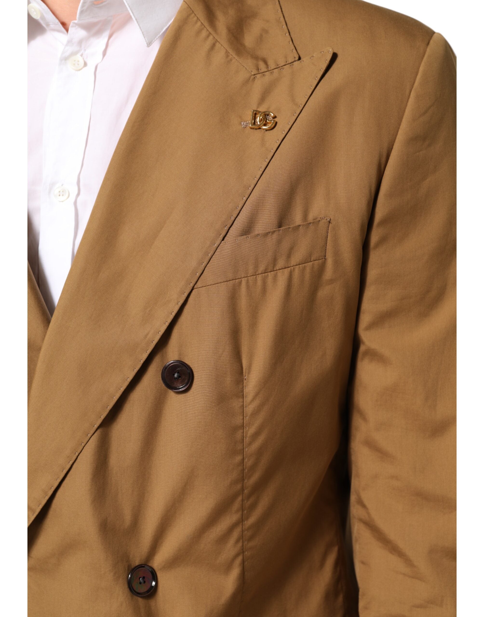 Costume homme Dolce & Gabbana Taormina marron à double boutonnage, veste et pantalon assortis, élégant et sophistiqué.
