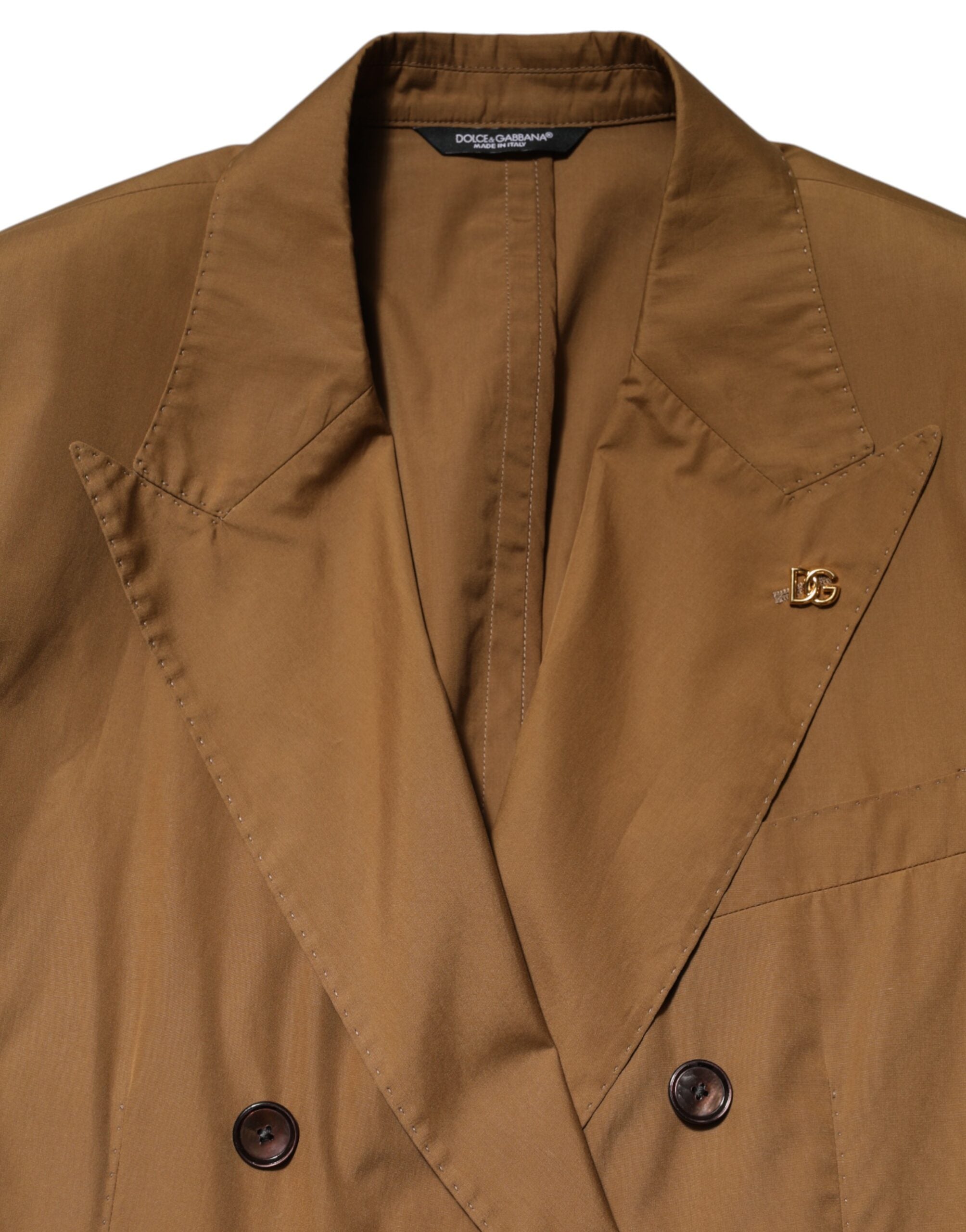 Costume deux pièces marron Dolce & Gabbana Taormina, blazer à double boutonnage et pantalon assorti, élégance italienne.
