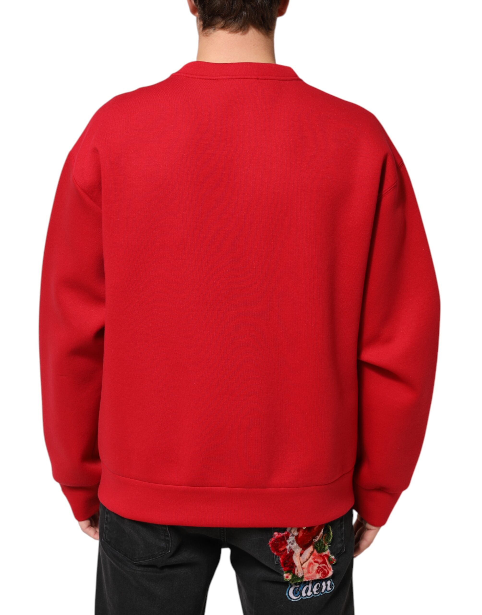 Sweatshirt homme Dolce & Gabbana rouge avec logo DG, col ras du cou, tissu doux et confortable.
