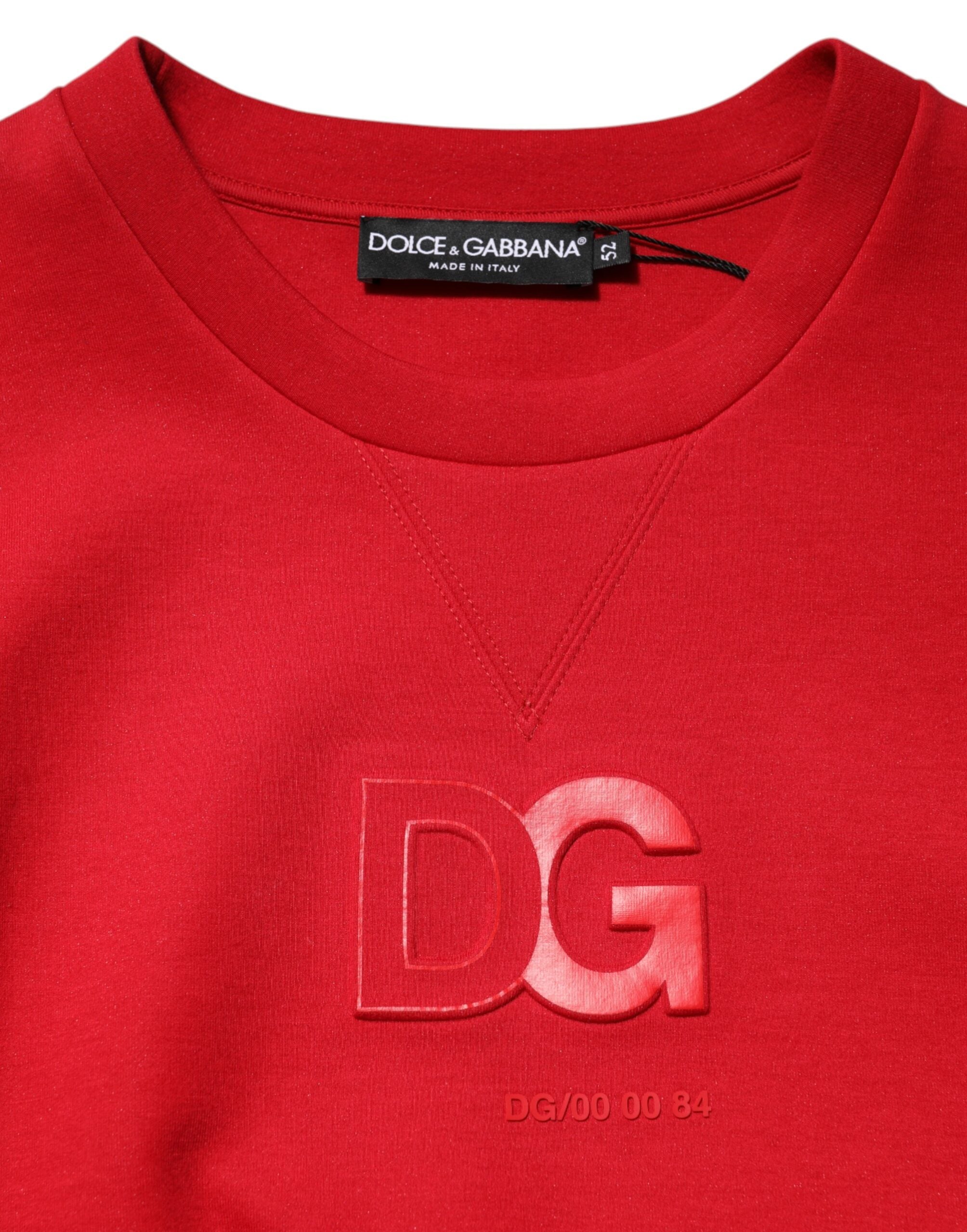 Sweat-shirt homme Dolce & Gabbana rouge avec logo DG, col ras du cou, en coton, vue de face.