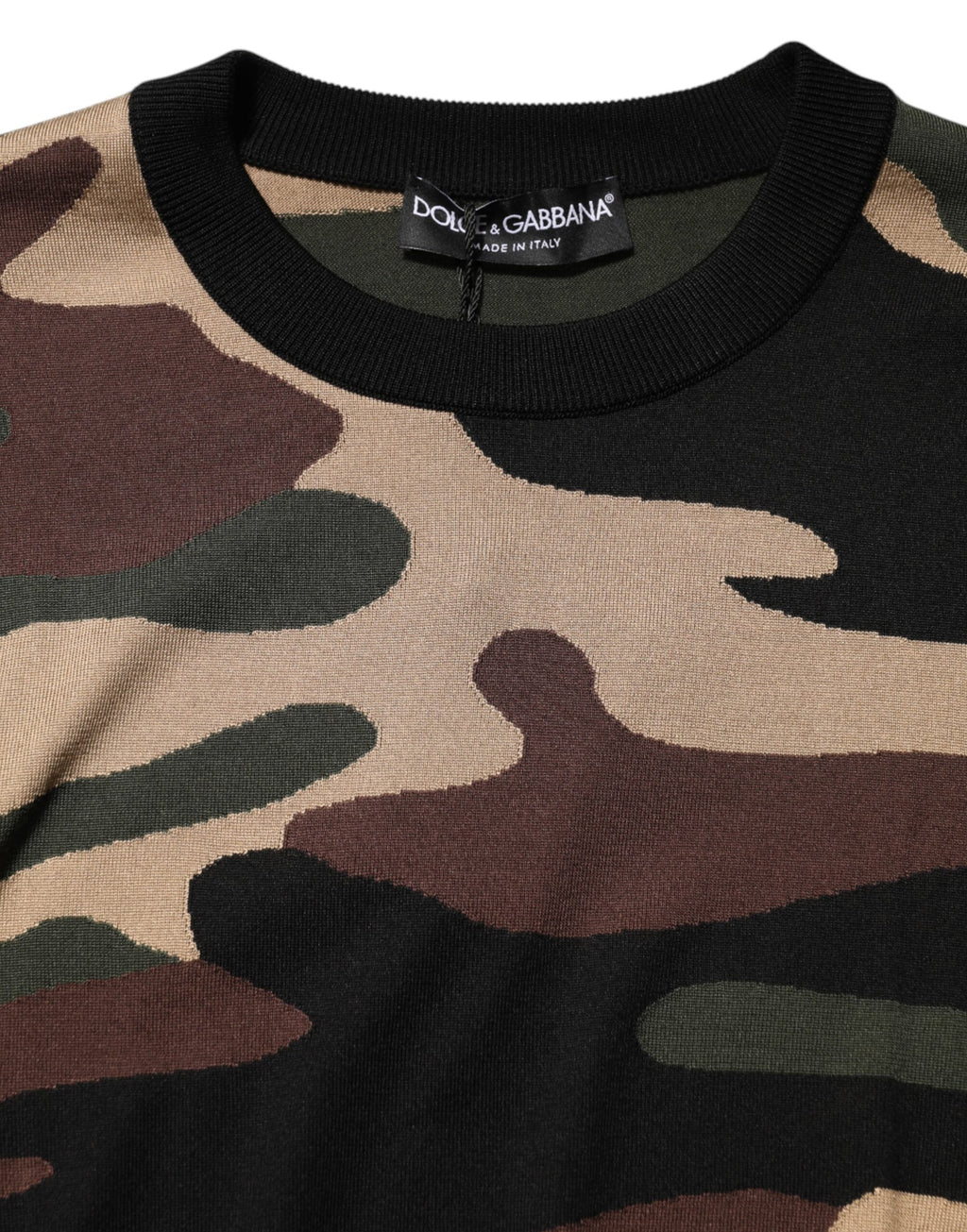 Pull à manches longues Dolce & Gabbana multicolore camouflage, col ras du cou, pour homme, pull-over tendance.